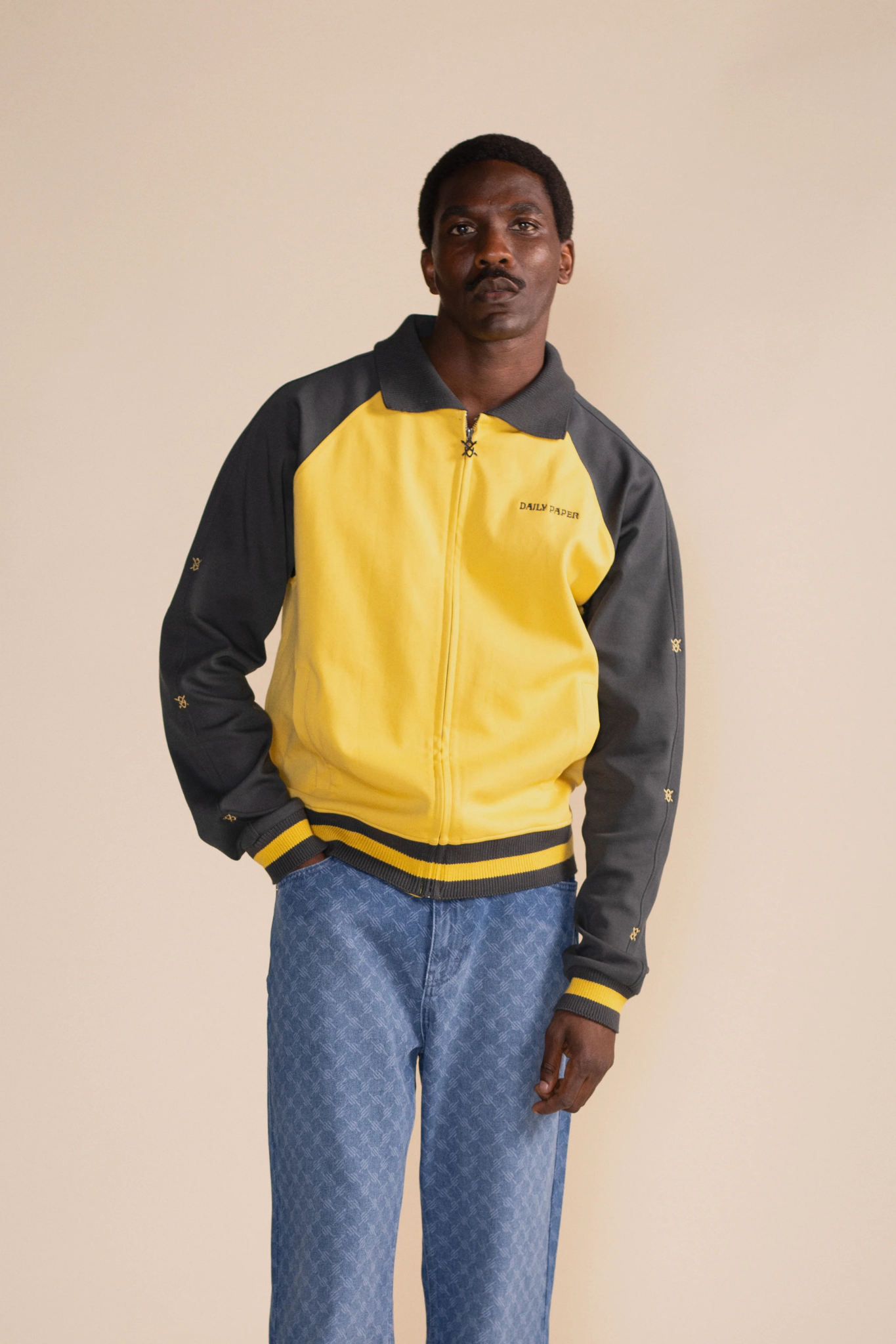 DIAS STACKED COLOUR BLOCKING TRACK JACKET - GREY/YELLOW