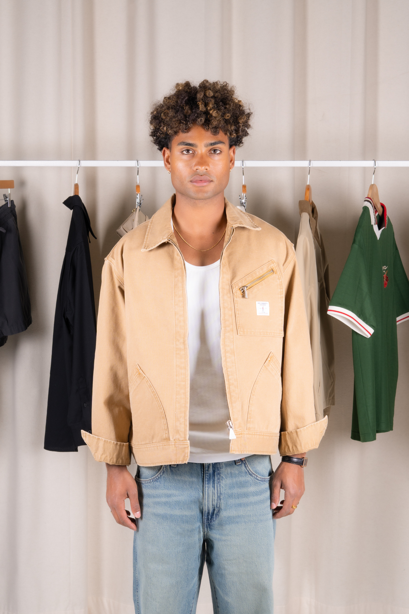 WORK SHORT CANVAS JACKET - BEIGE