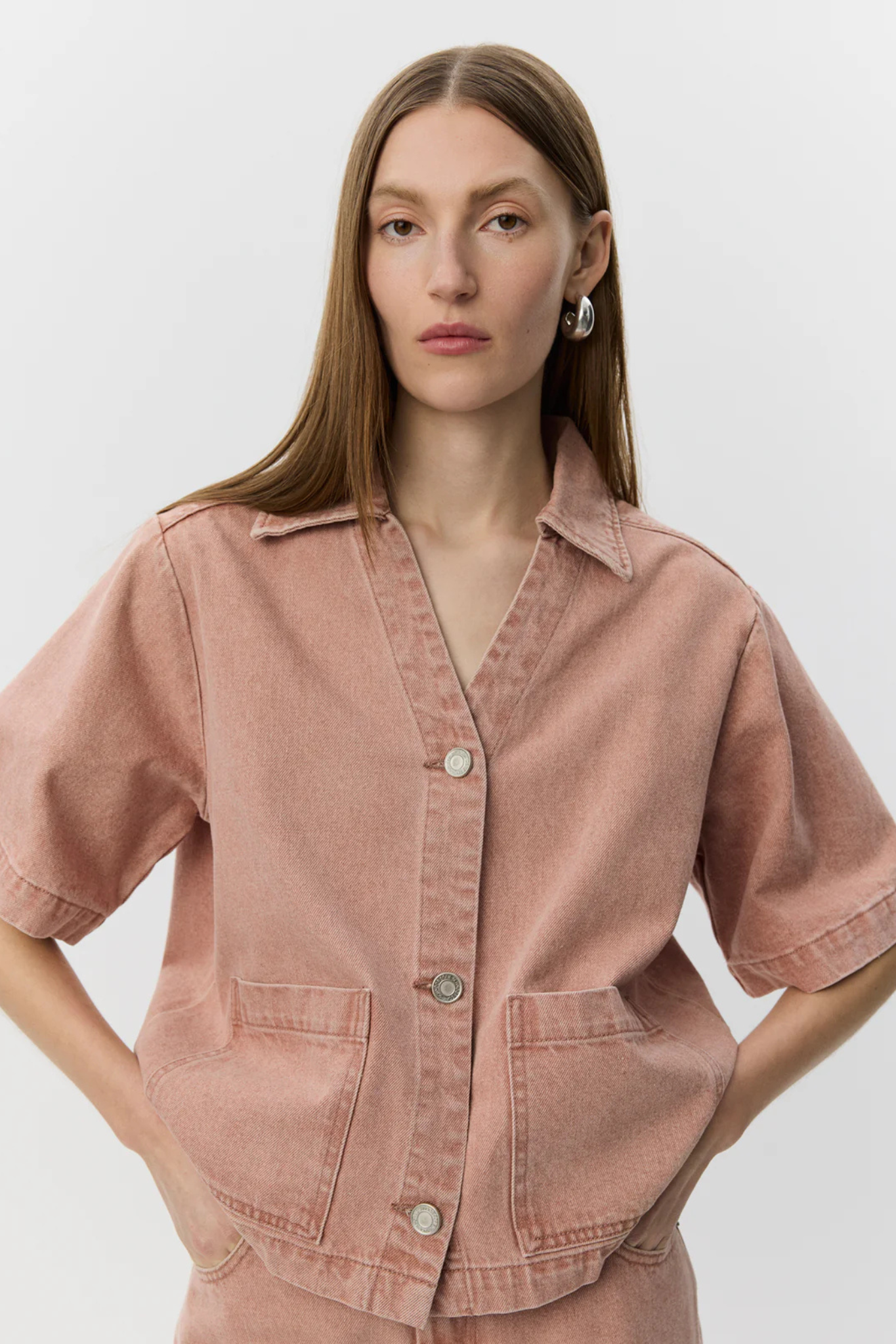 MANJA SHORT SLEEVE DENIM SHIRT - DENIM ROSE