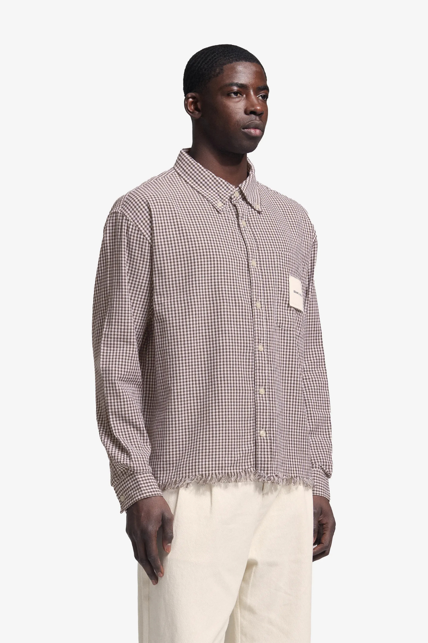 DISTRESSED FARMER'S LS SHIRT - BROWN