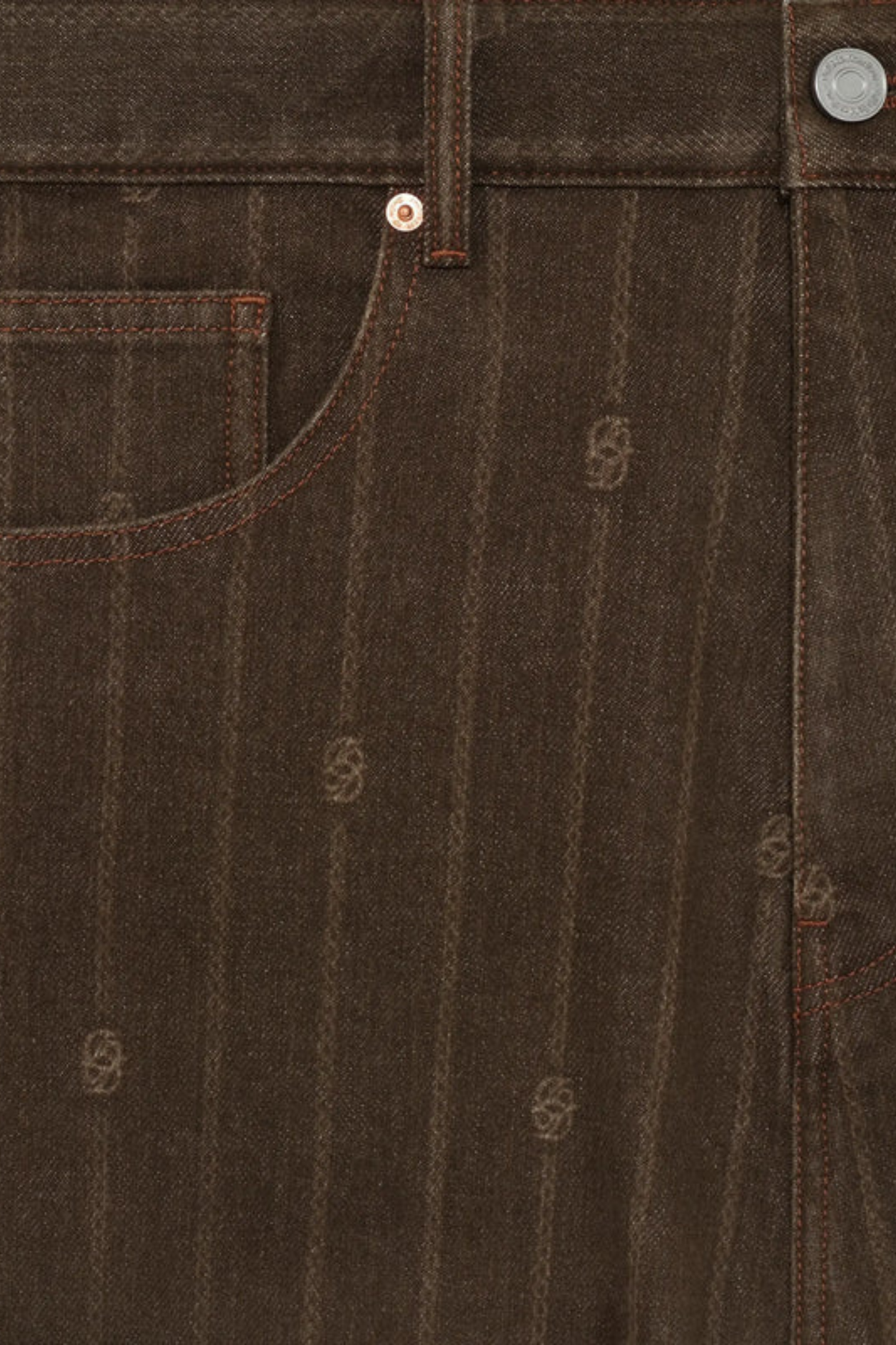 MONOGRAM BAGGY JEANS - BROWN