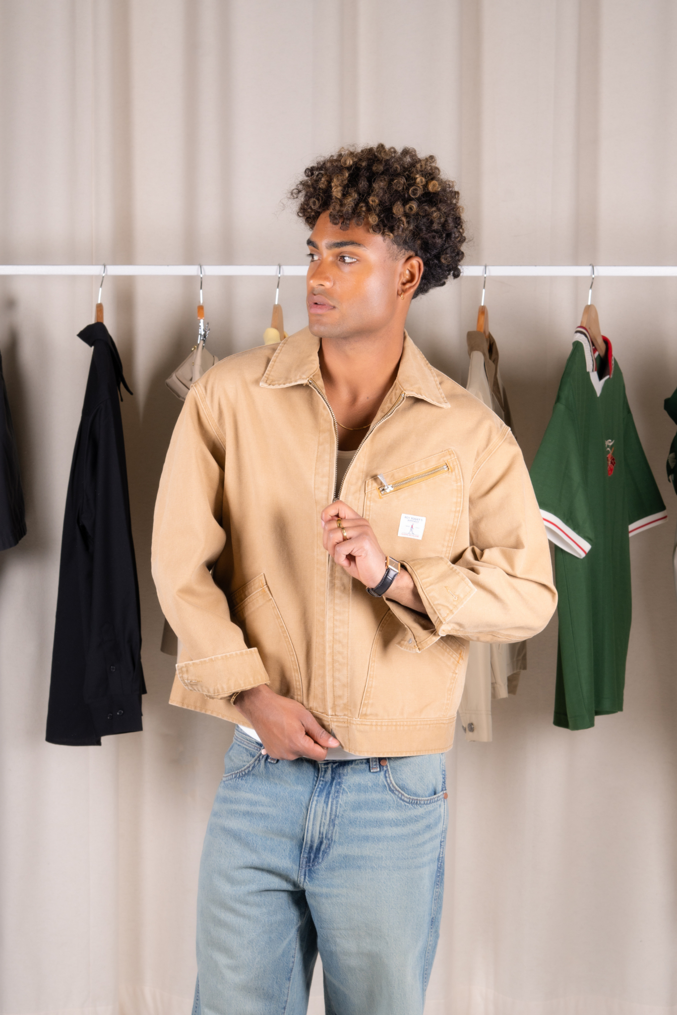 WORK SHORT CANVAS JACKET - BEIGE