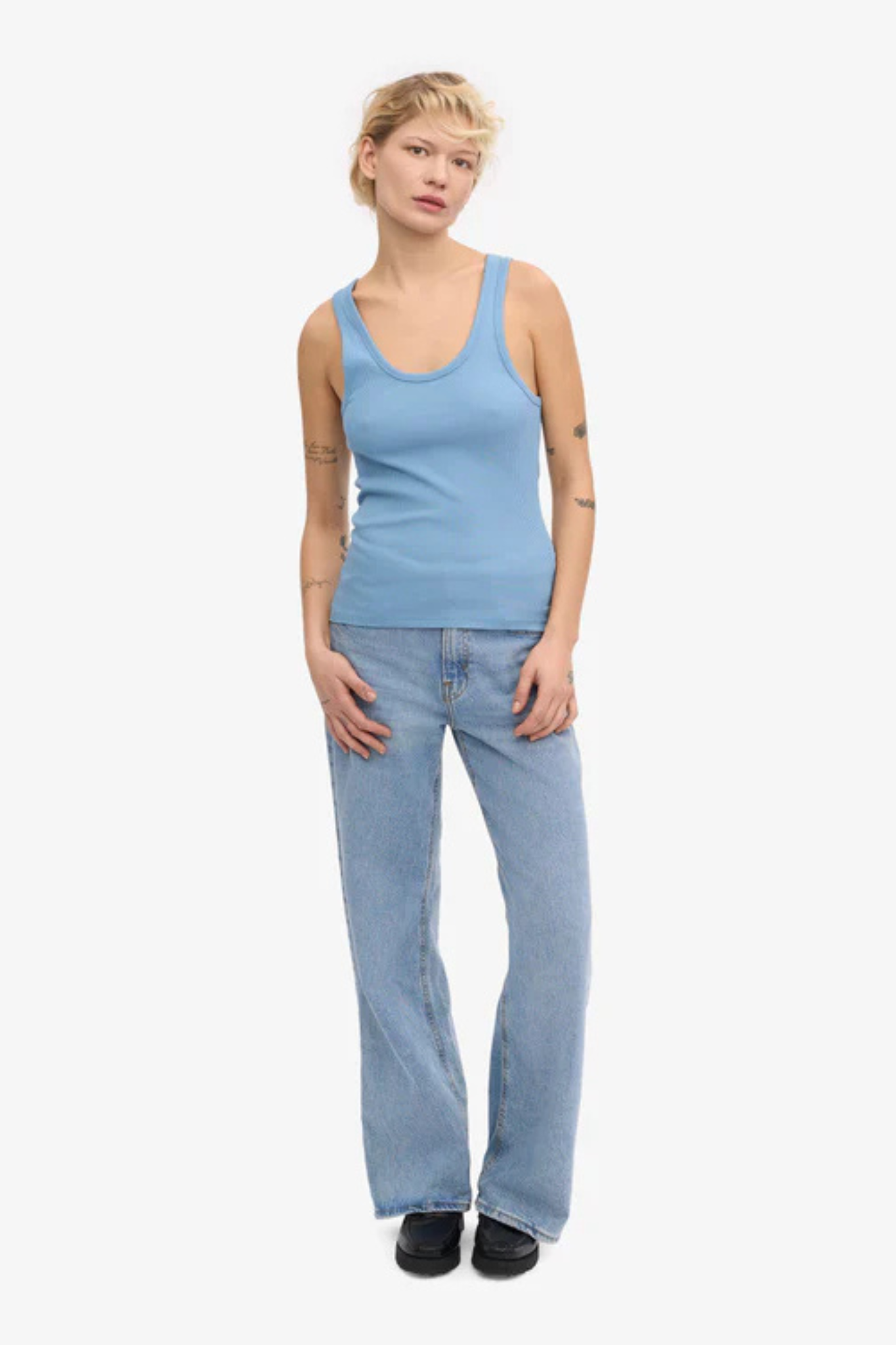 ORGANIC RIB TANK TOP WOMEN - SEASIDE BLUE