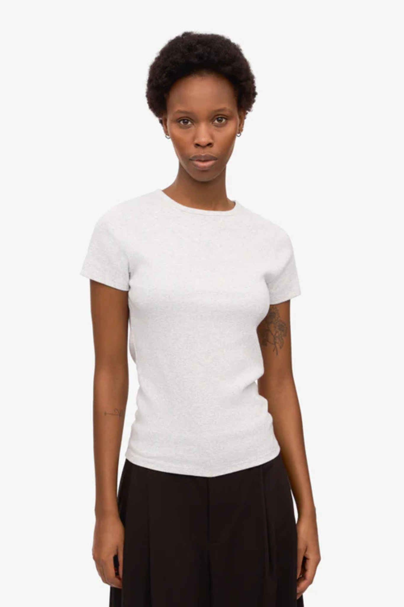 ORGANIC RIB SS T-SHIRT - SNOW MELANGE