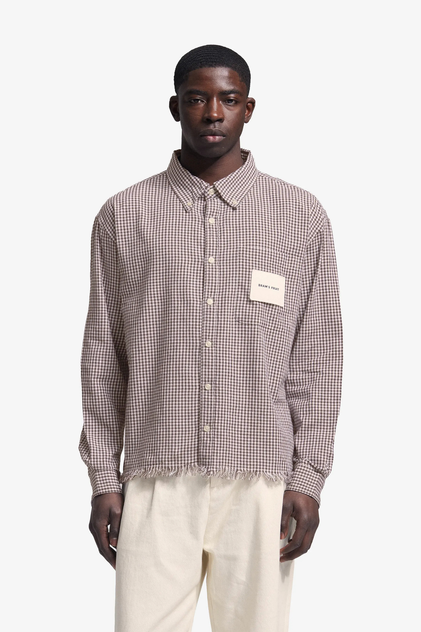 DISTRESSED FARMER'S LS SHIRT - BROWN