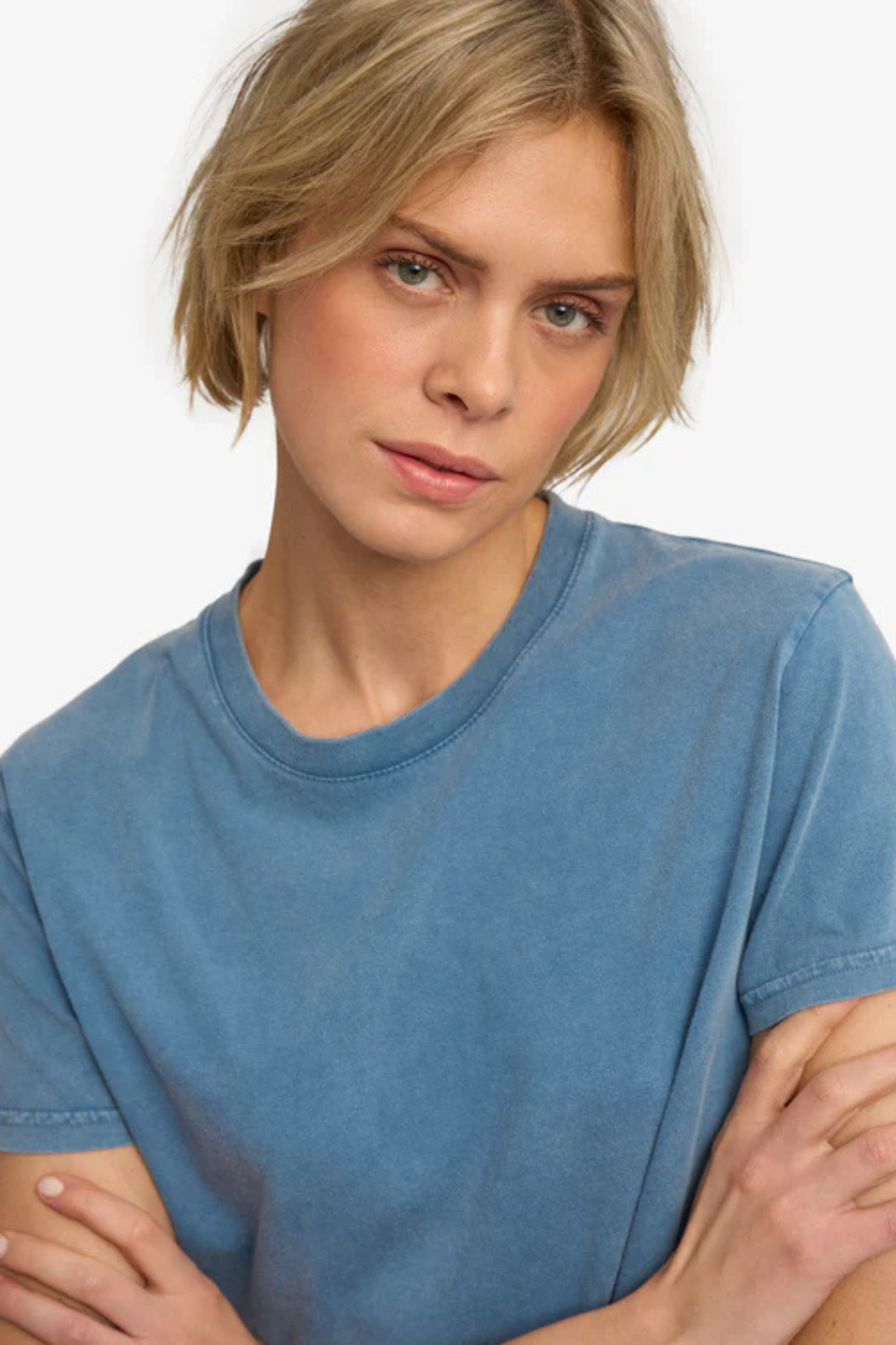 ORGANIC BOXY CROP T-SHIRT - FADED INDIGO