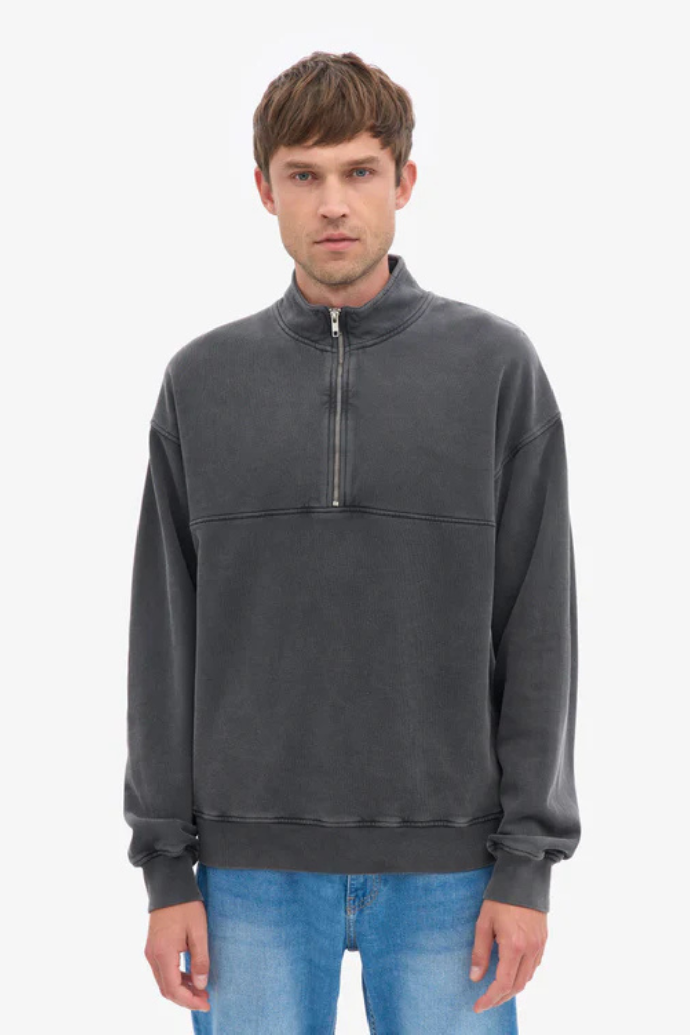 ORGANIC QUARTER ZIP - FADED BLACK