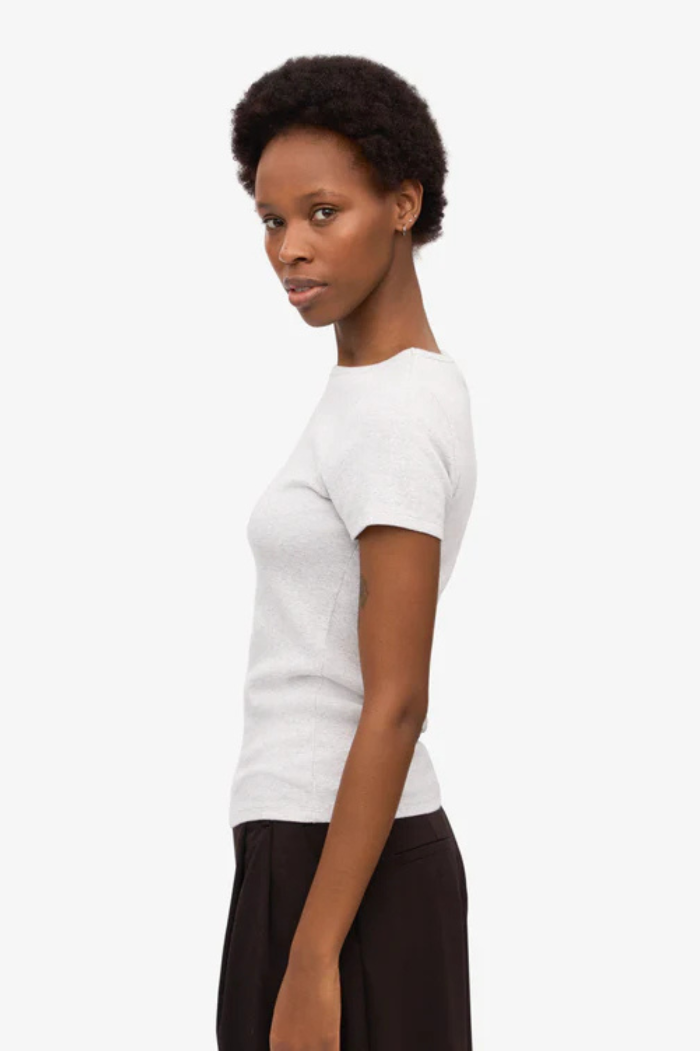 ORGANIC RIB SS T-SHIRT - SNOW MELANGE