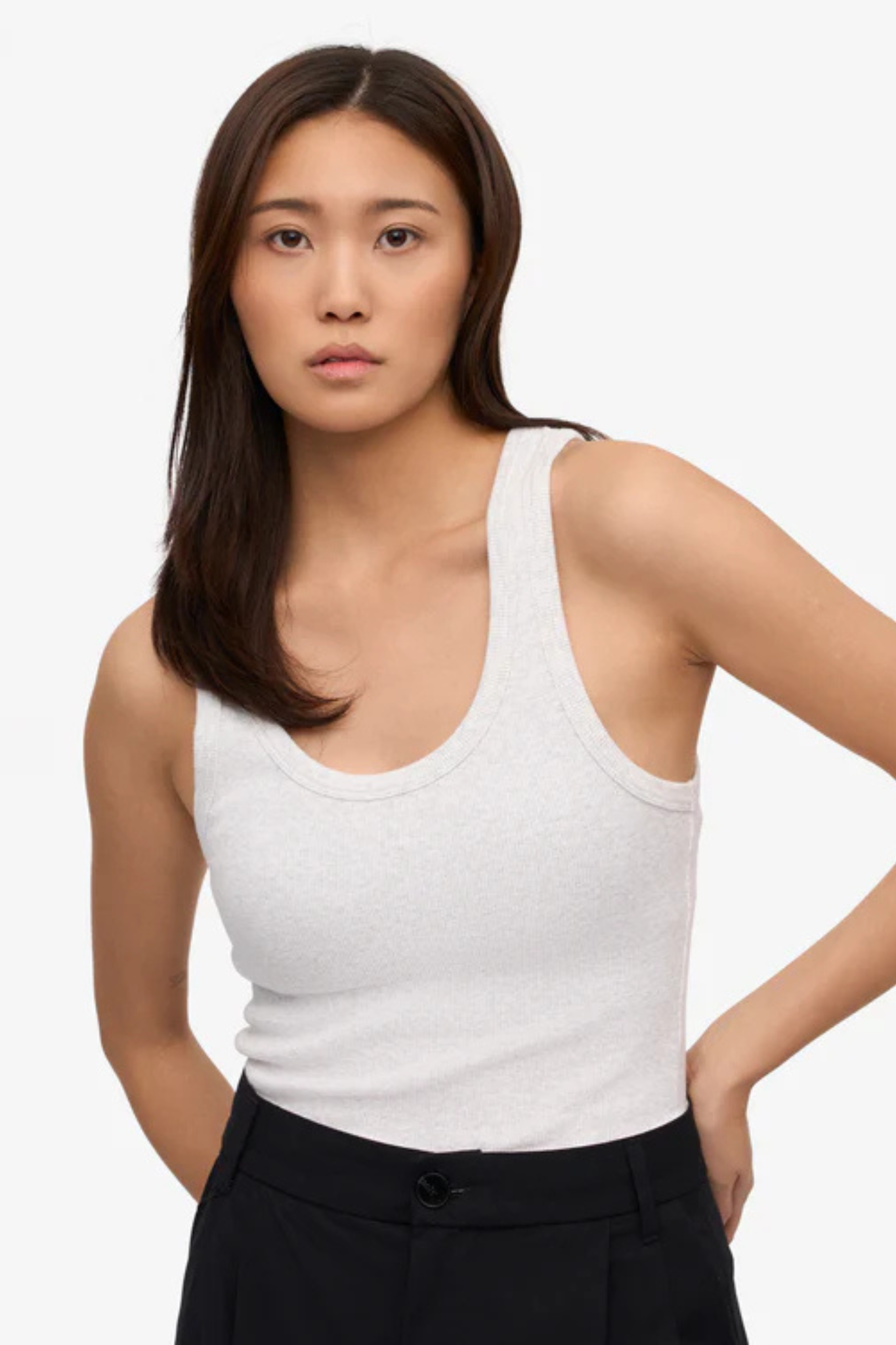 ORGANIC RIB TANK TOP WOMEN - SNOW MELANGE