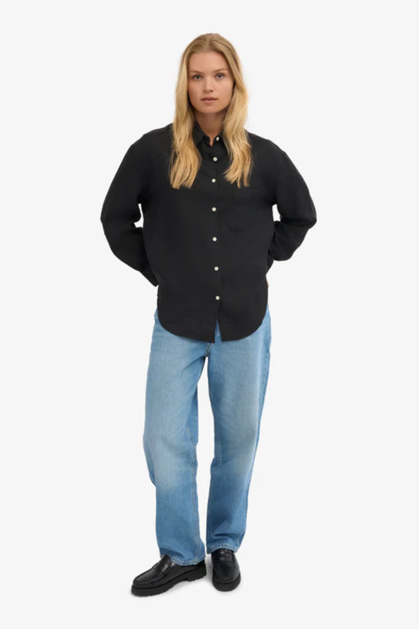 LINEN OVERSIZED SHIRT - DEEP BLACK
