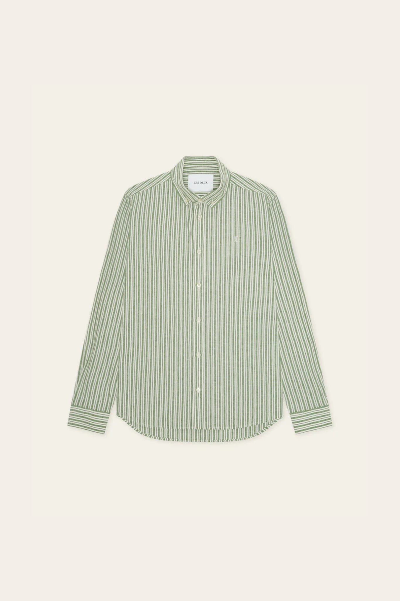 STRIPE COTTON-LINEN SHIRT - ARTICHOKE GREEN