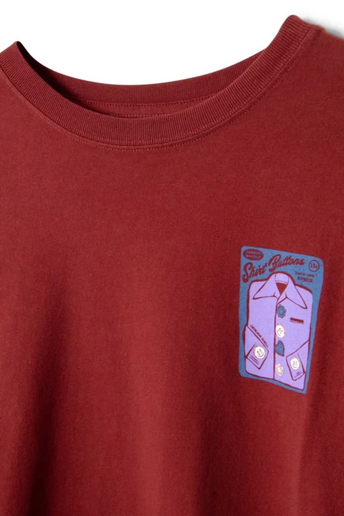 T-SHIRT MET LANG M MOUWEN EN NAAIBLIKJE-PRINT - DONKERROOD