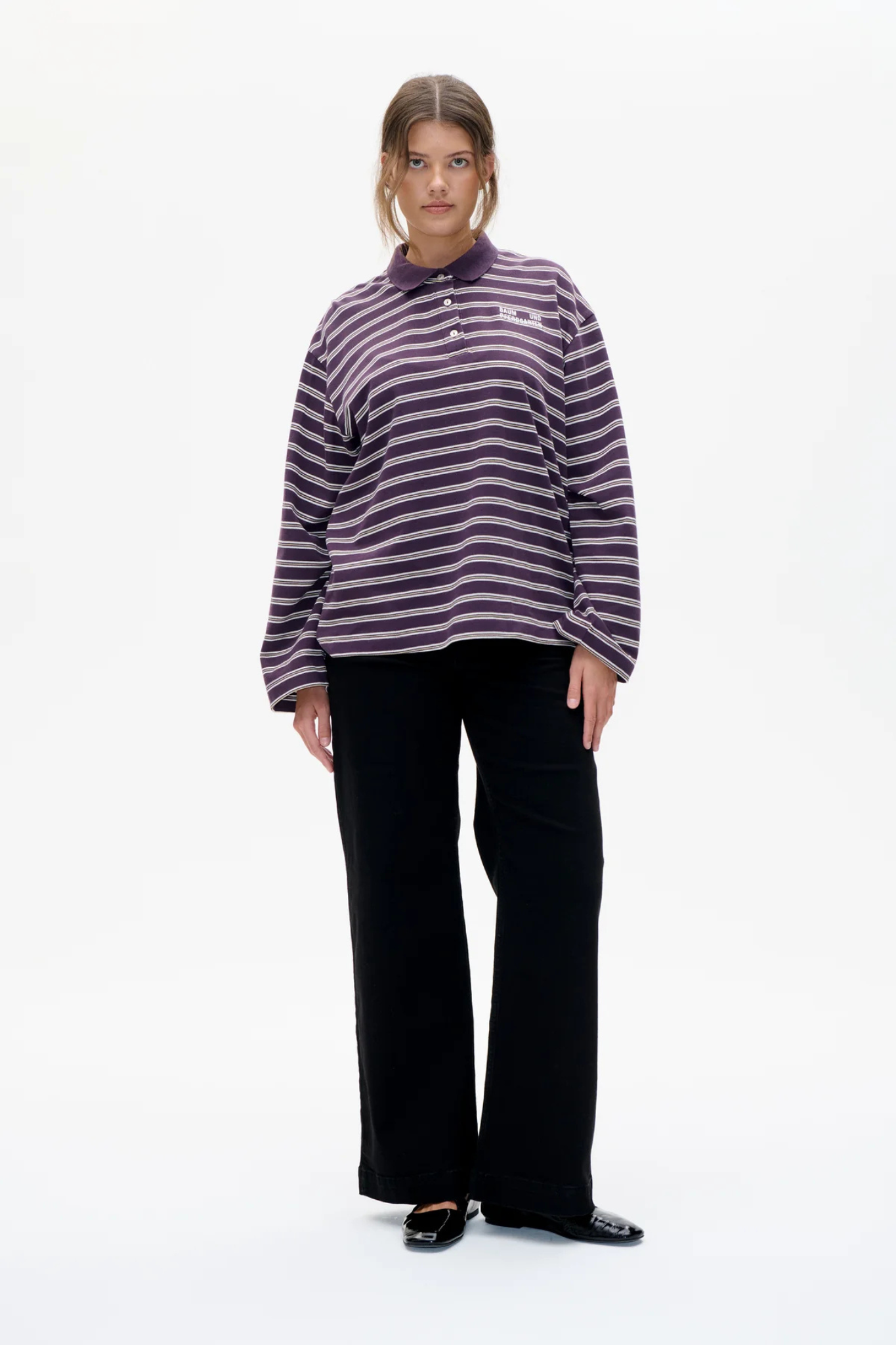 JEANNE L/S POLO - PLUM POLO STRIPE