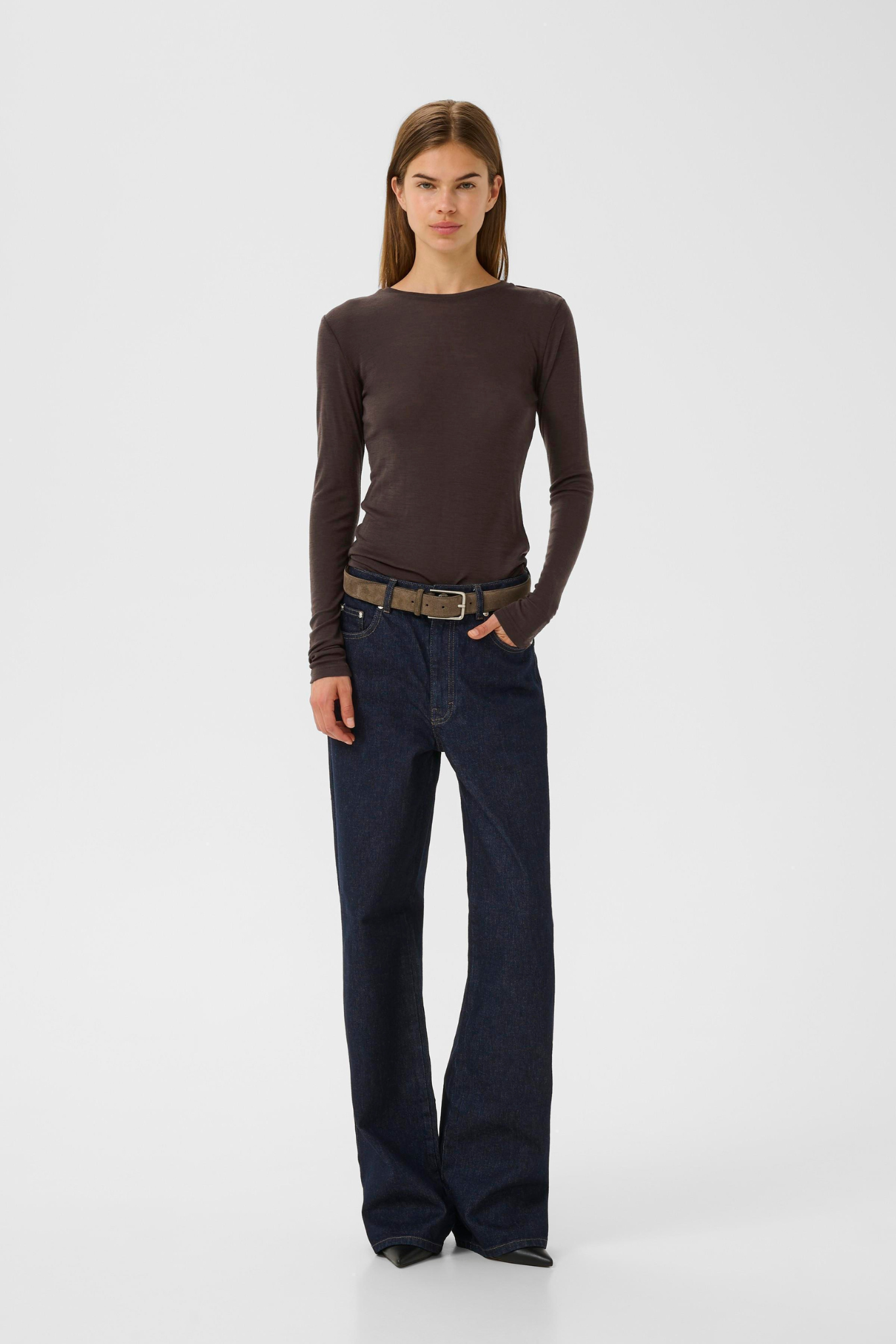 NINIA LS WOOL ROUNDNECK TOP - CHOCOLATE TORTE