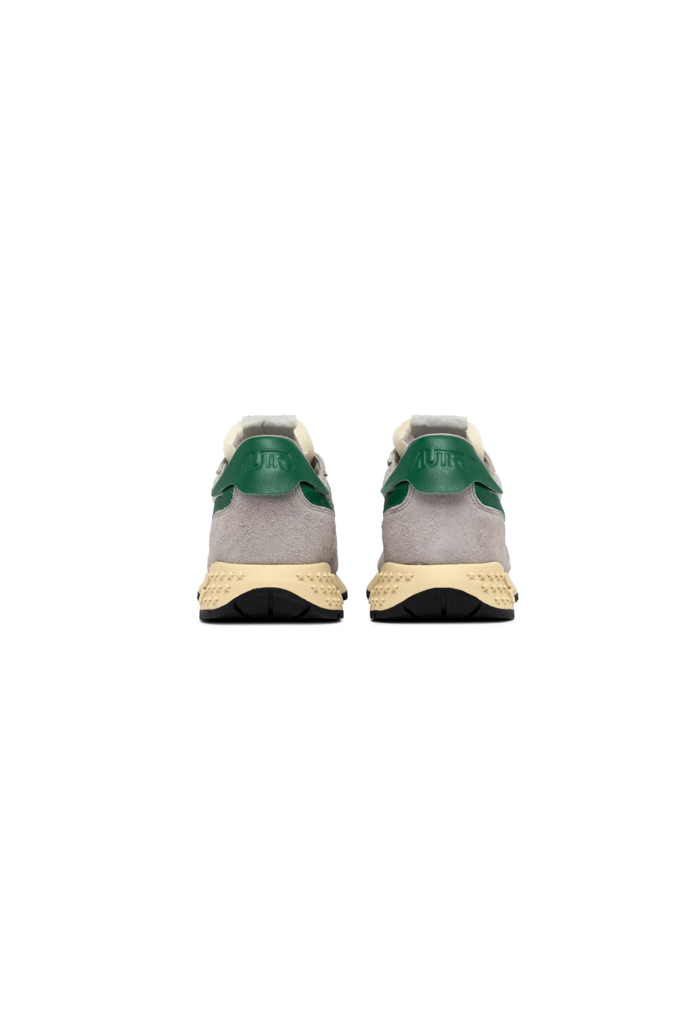 Autry reelwind low men sneakers in grey suede and green. Back view
