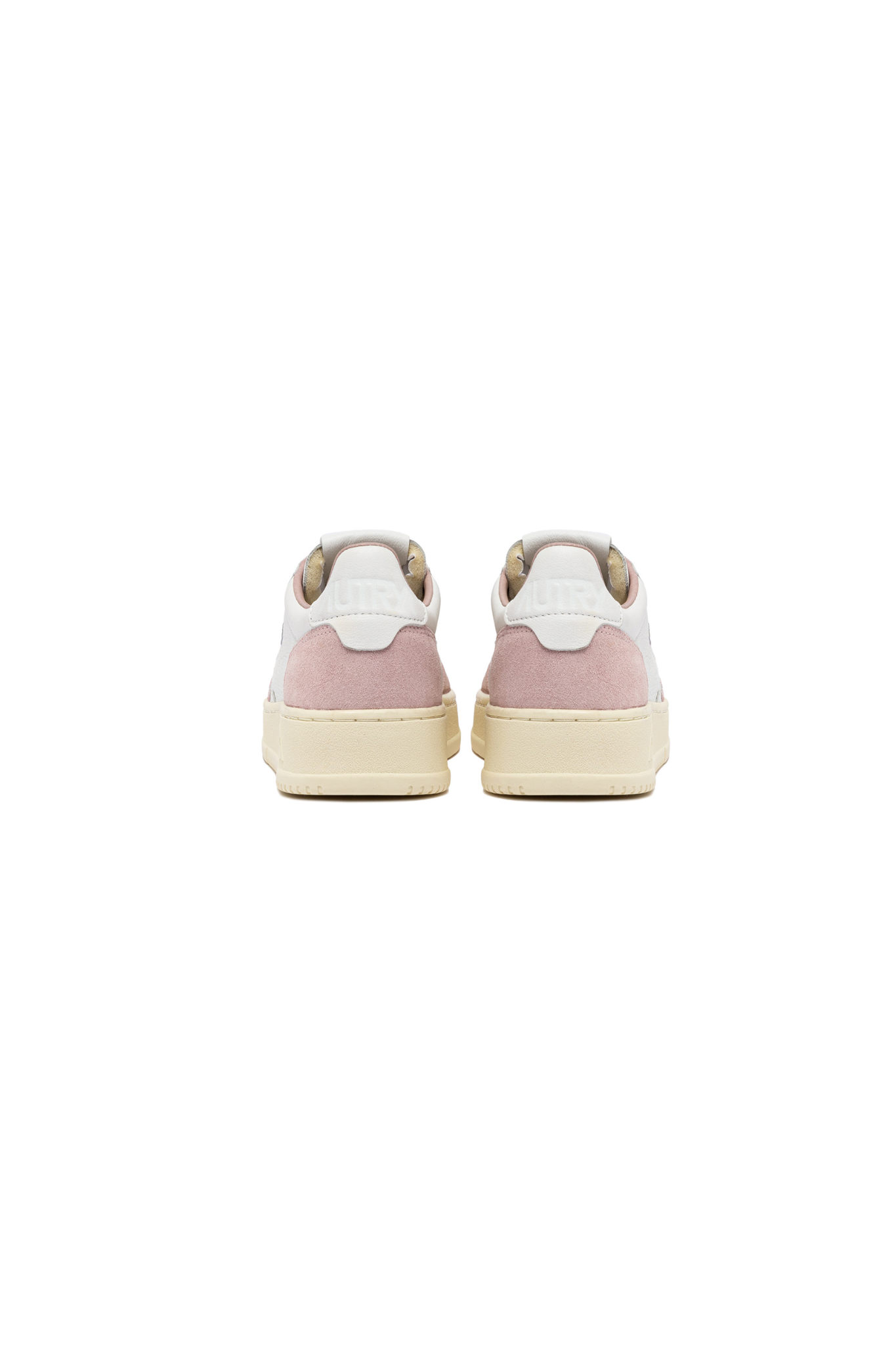 Autry medalist low women sneakers in white and pink suede. Back view