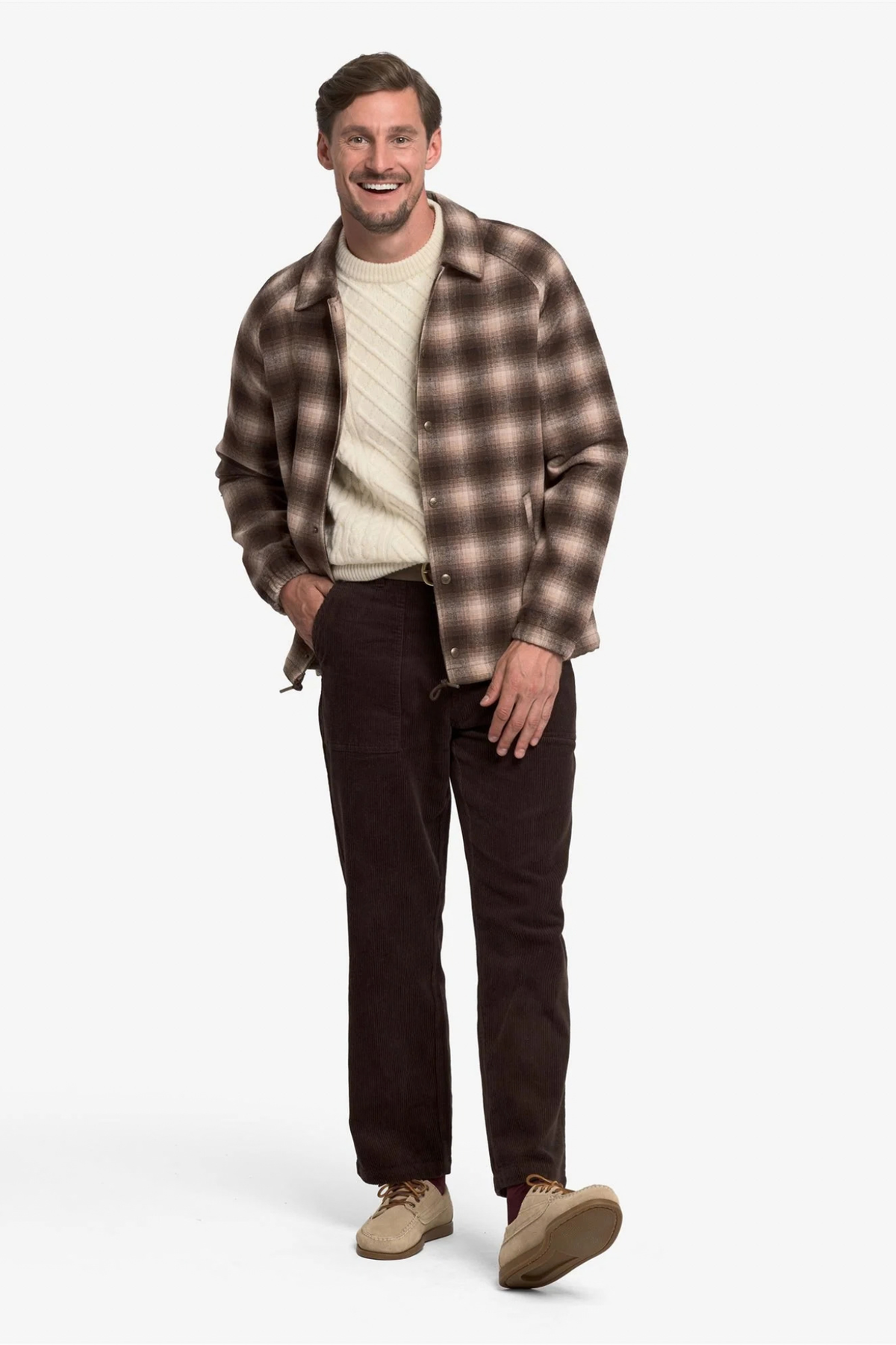 TENDER WOOLCHECK JACKET - WHITE NATURAL-BEIGE-BROWN