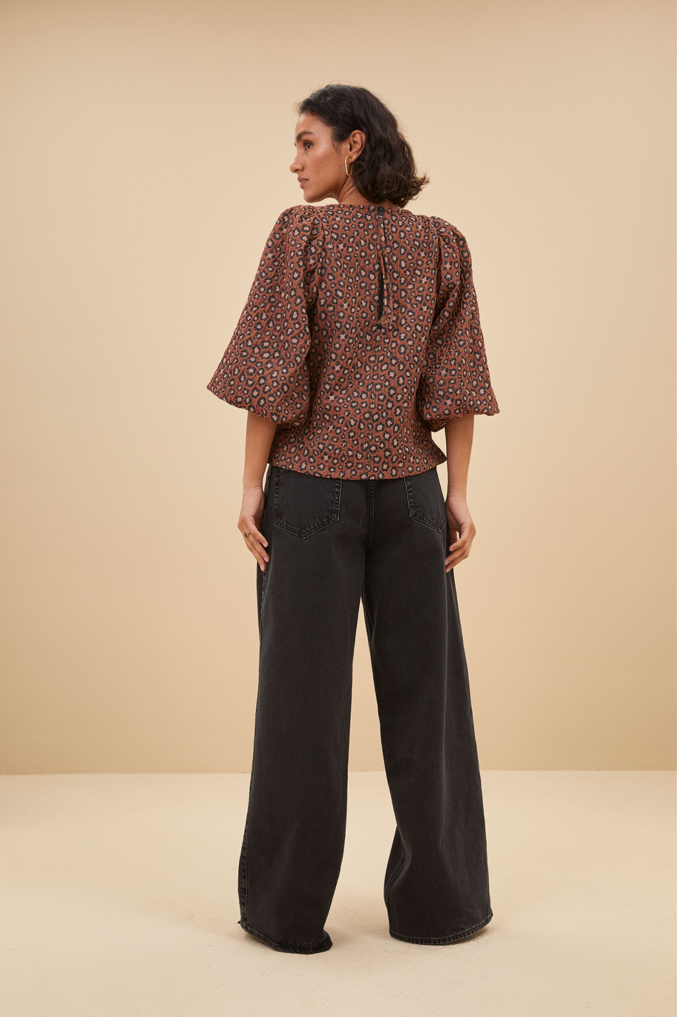 ZASU JACQUARD BLOUSE - BROWN PANTER PRINT
