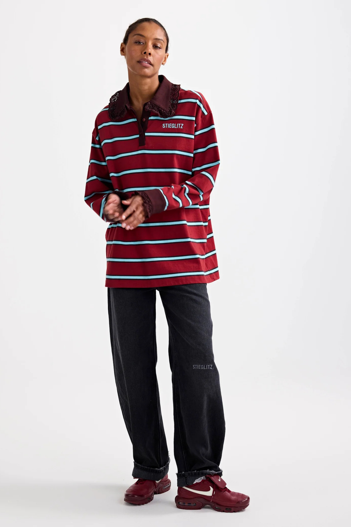 CIRA POLO LONGSLEEVE LACE CUFF - MERLOT