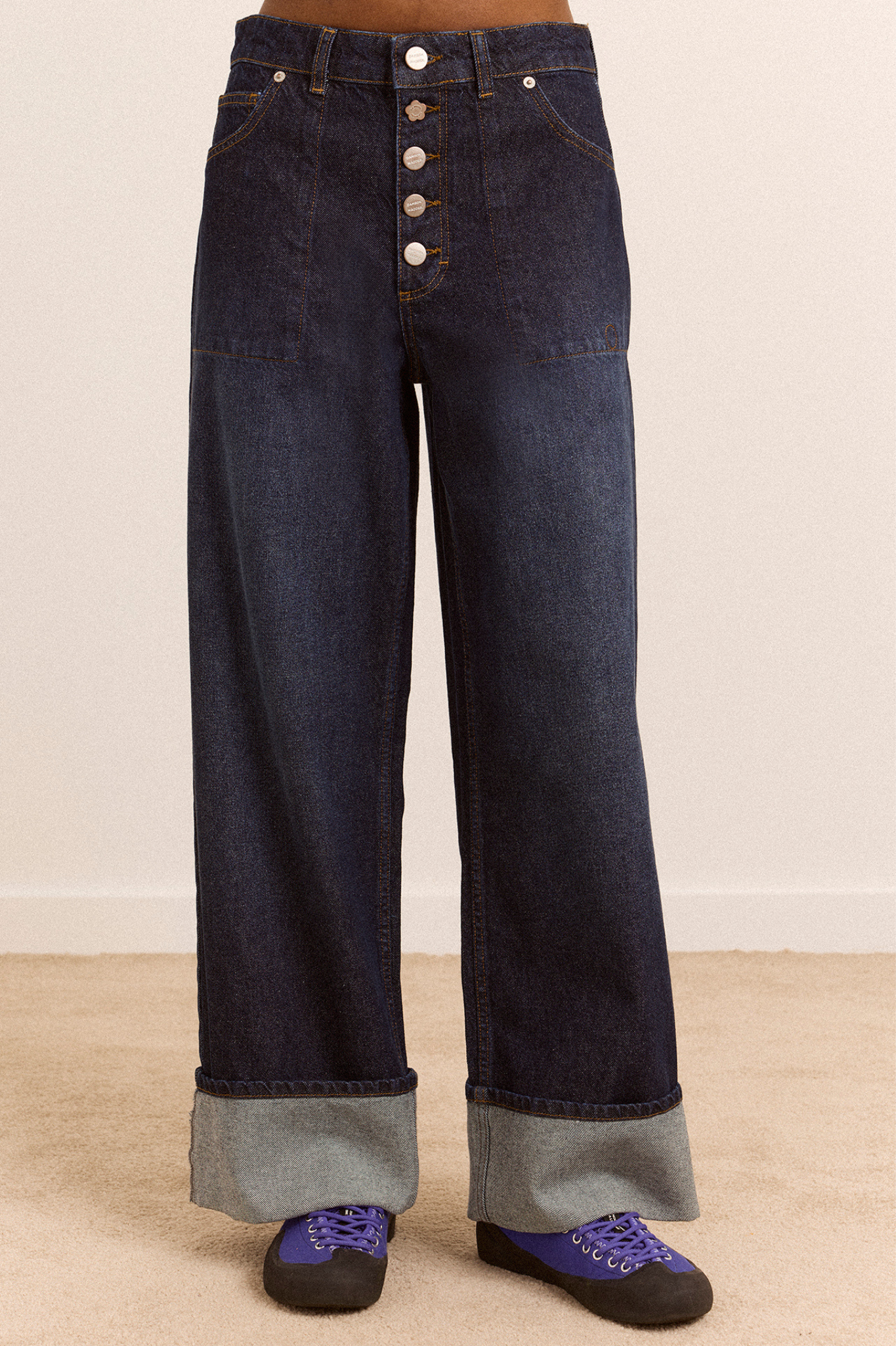 GIGI BAGGY WIDE TURN UP JEANS - INDIGO