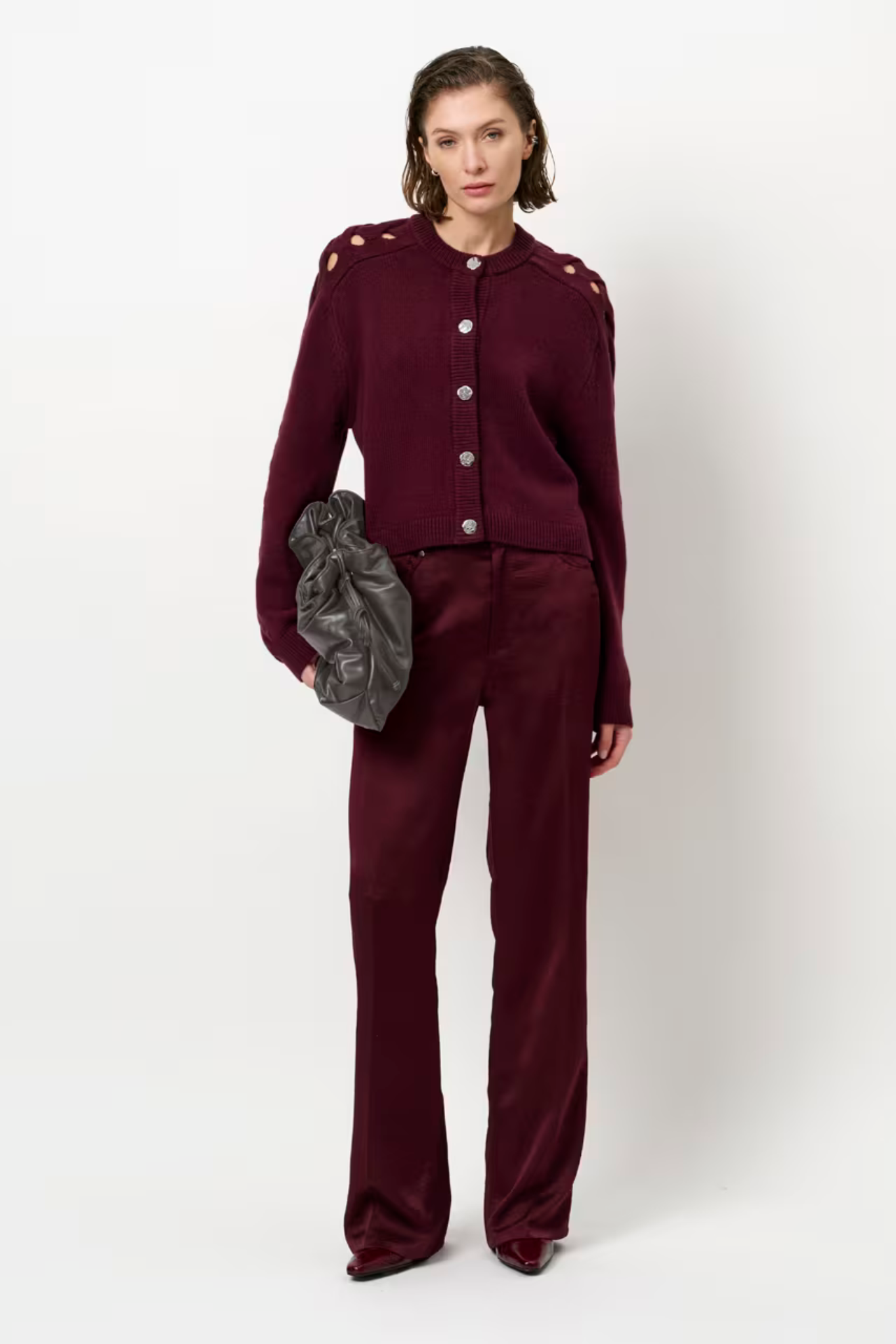 HABY BRAIDED CARDIGAN SWEATER - MULBERRY RED
