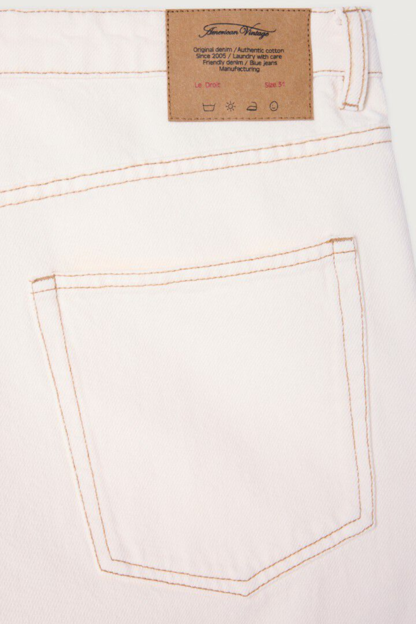 American Vintage jozastreet jeans in off white. Close pocket view