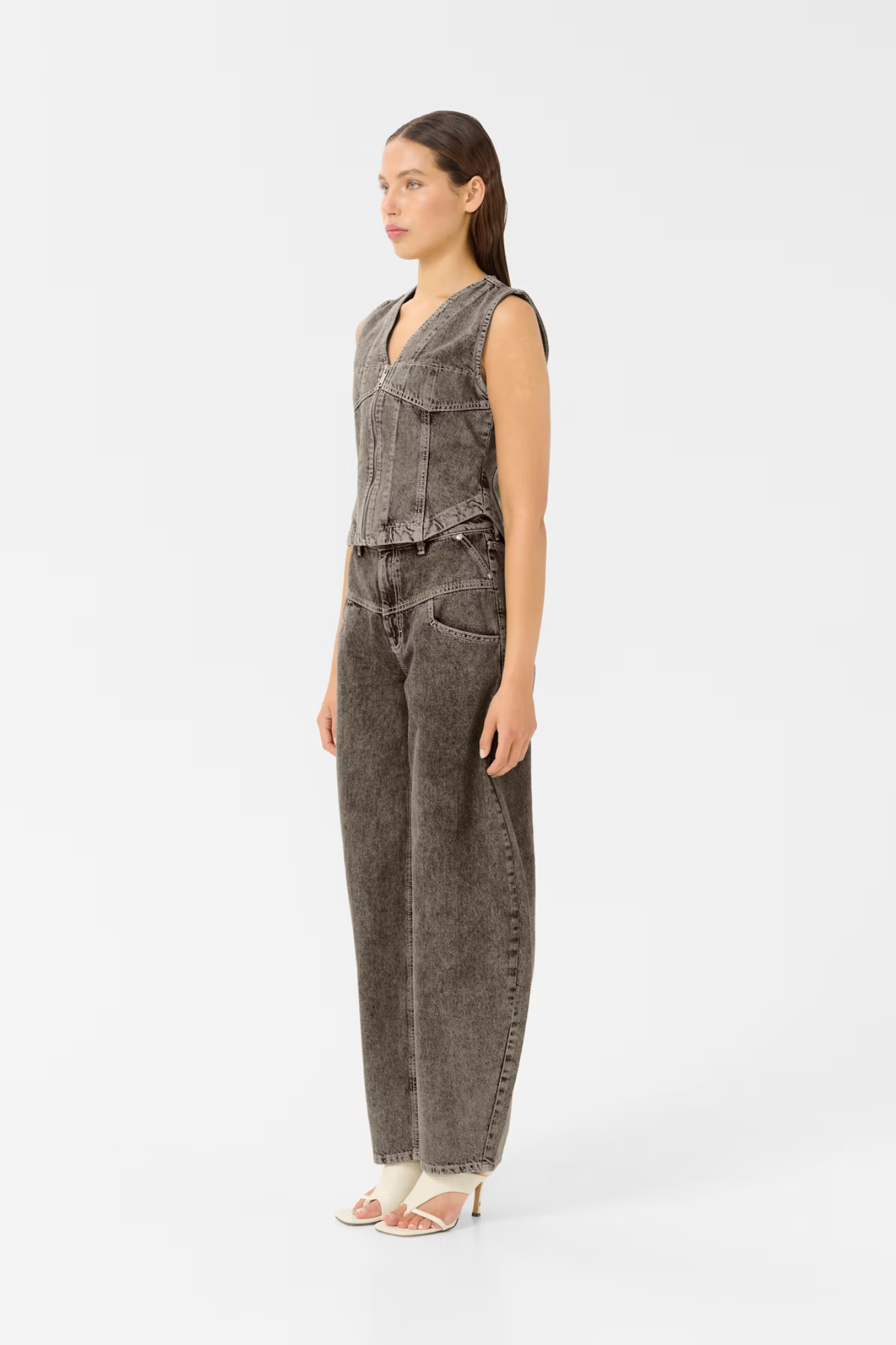 JOSIE WAISTCOAT - GREIGE DENIM WAS