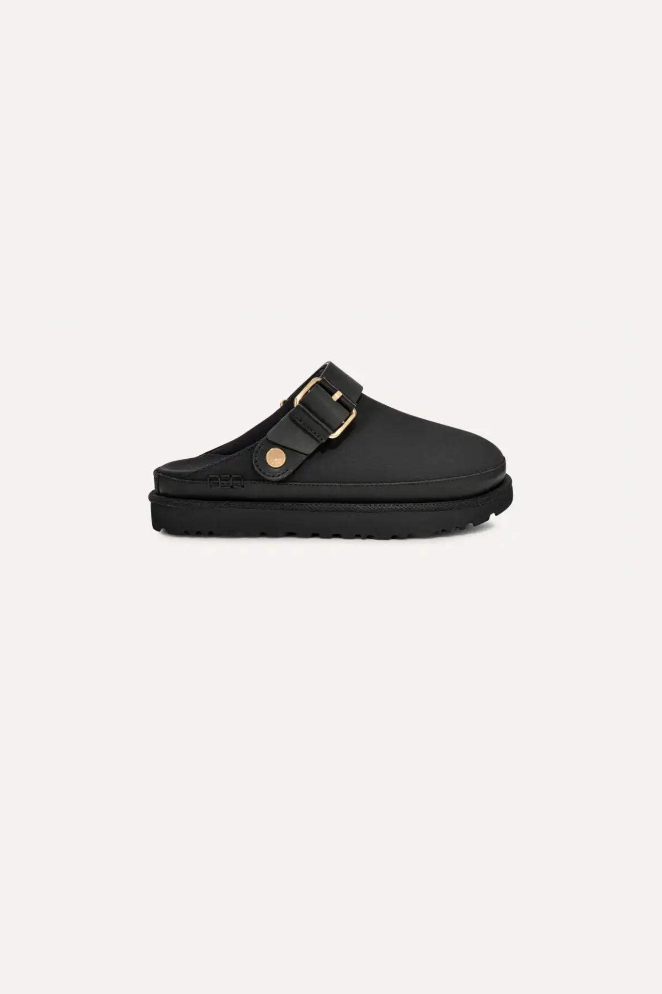 UGG women goldenstar villa clog in black. Side view