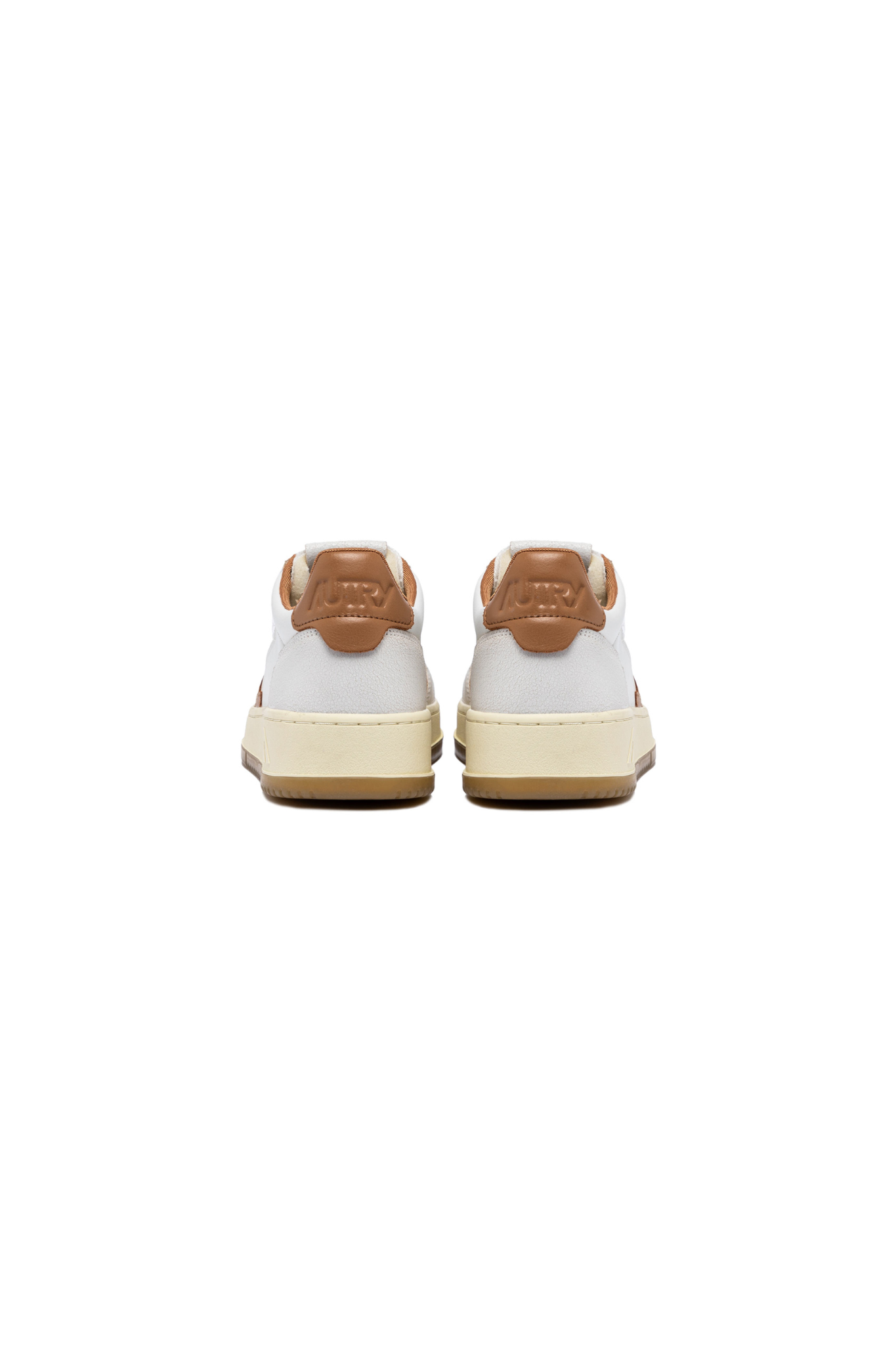 Autry medalist low man sneakers in white and brown. Back view