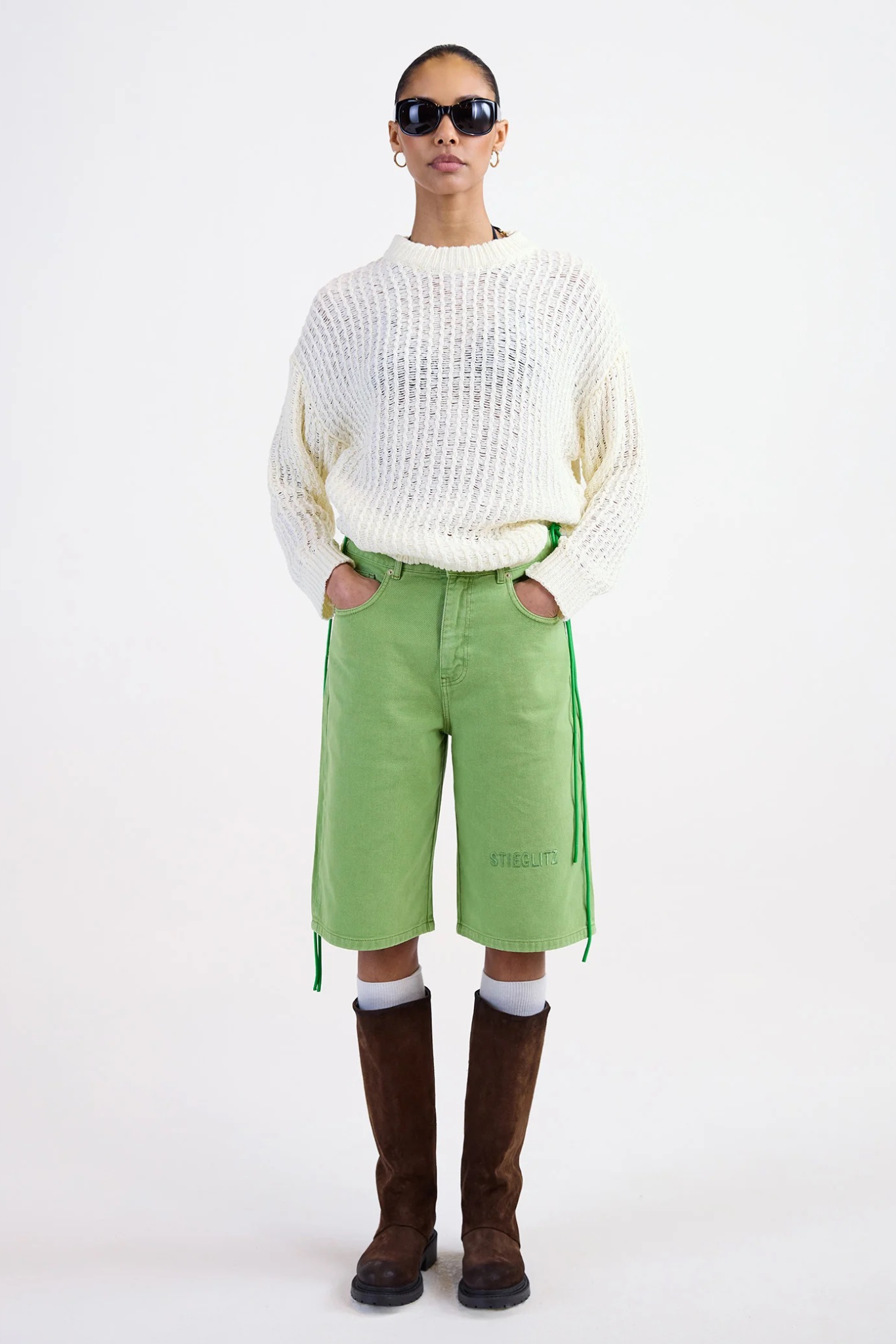 ALEXIO DENIM SHORTS - GREEN