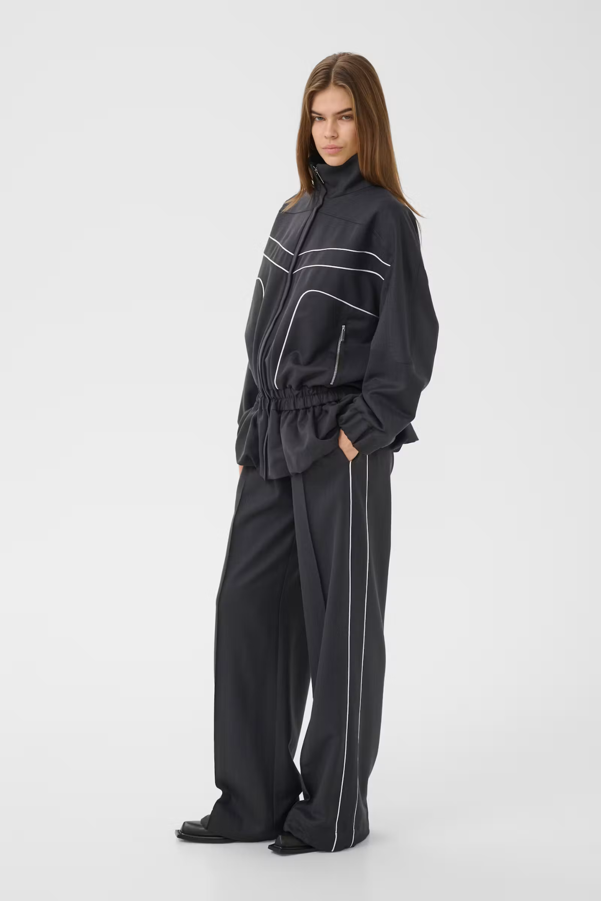 ALEZIA HW PANTS - GREY HERRINGBONE