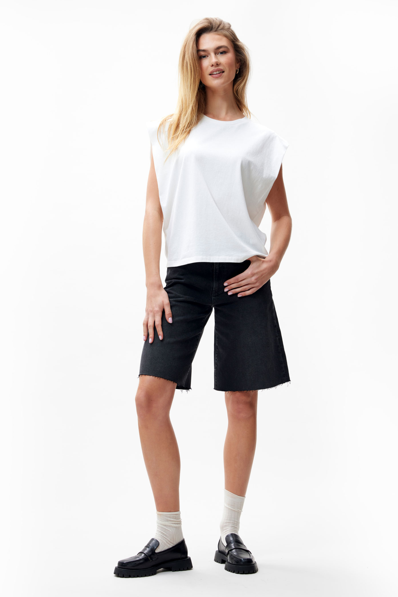 FOLDED SHOULDER SINGLET TOP - OFF WHITE