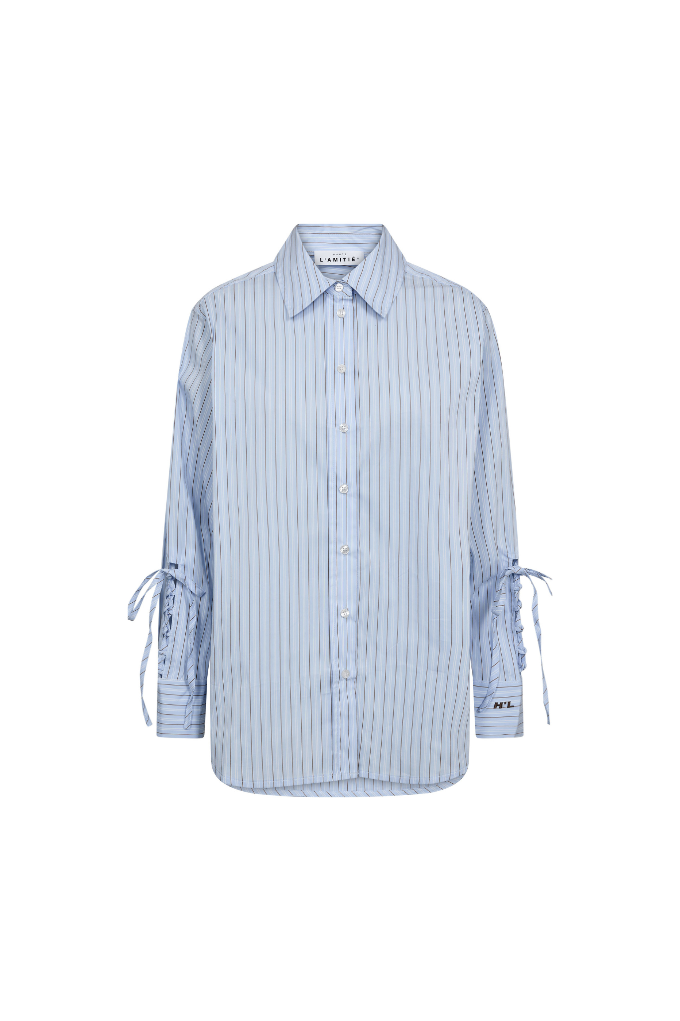 ALVINA TIE STRIPE SHIRT - PALE BLUE