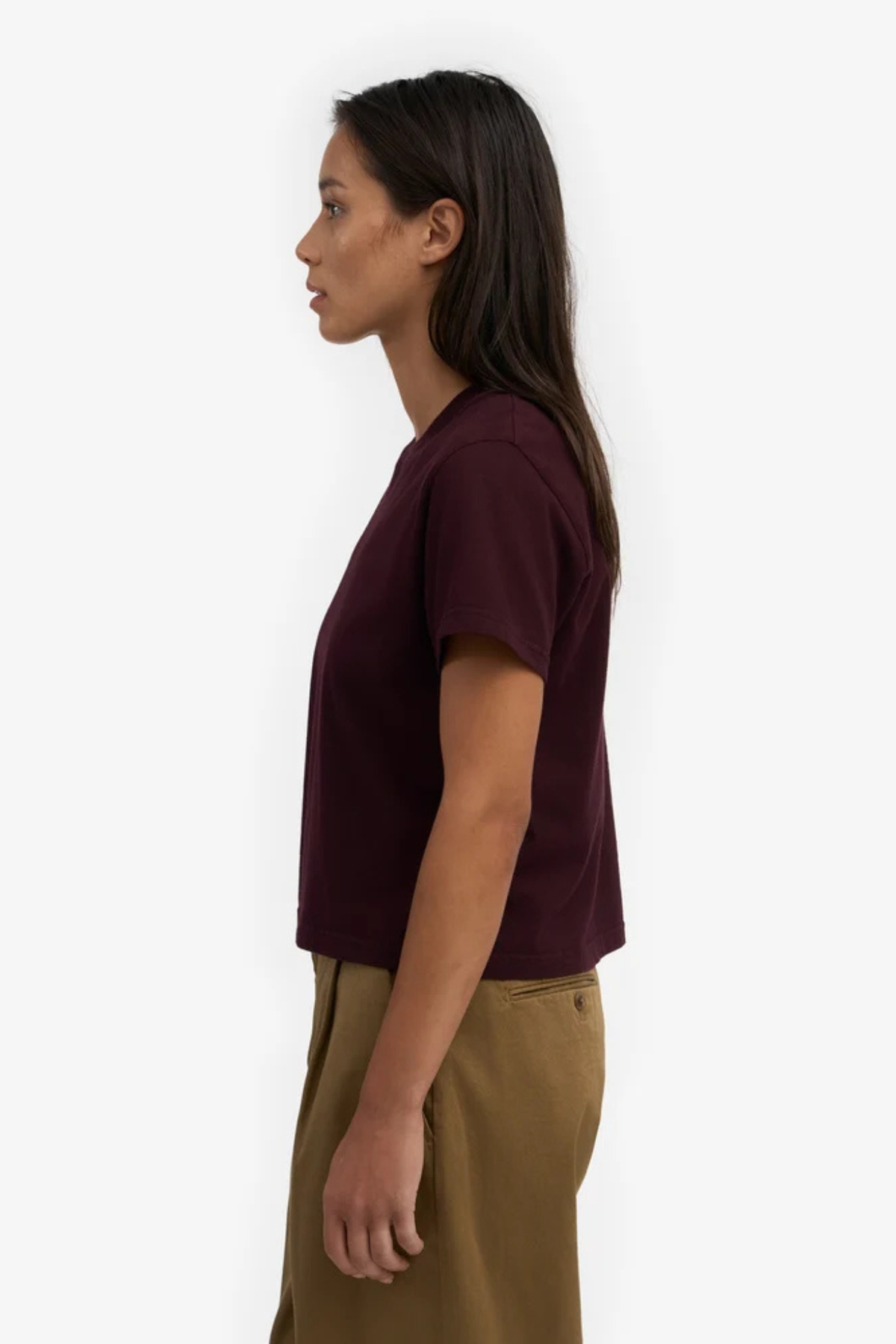 BIOLOGISCH BOXY CROP T-SHIRT - OXBLOOD ROOD