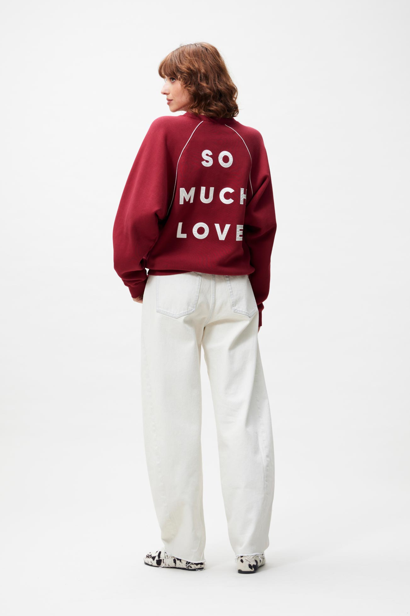 GRAPHIC SWEATER WITH PIPING - RHUBARB