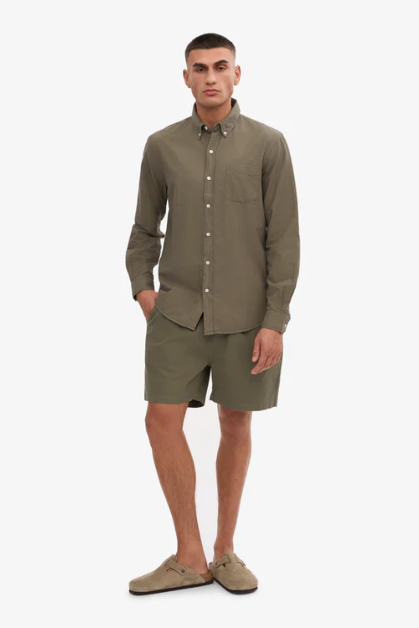 ORGANIC BUTTON DOWN SHIRT - DUSTY OLIVE