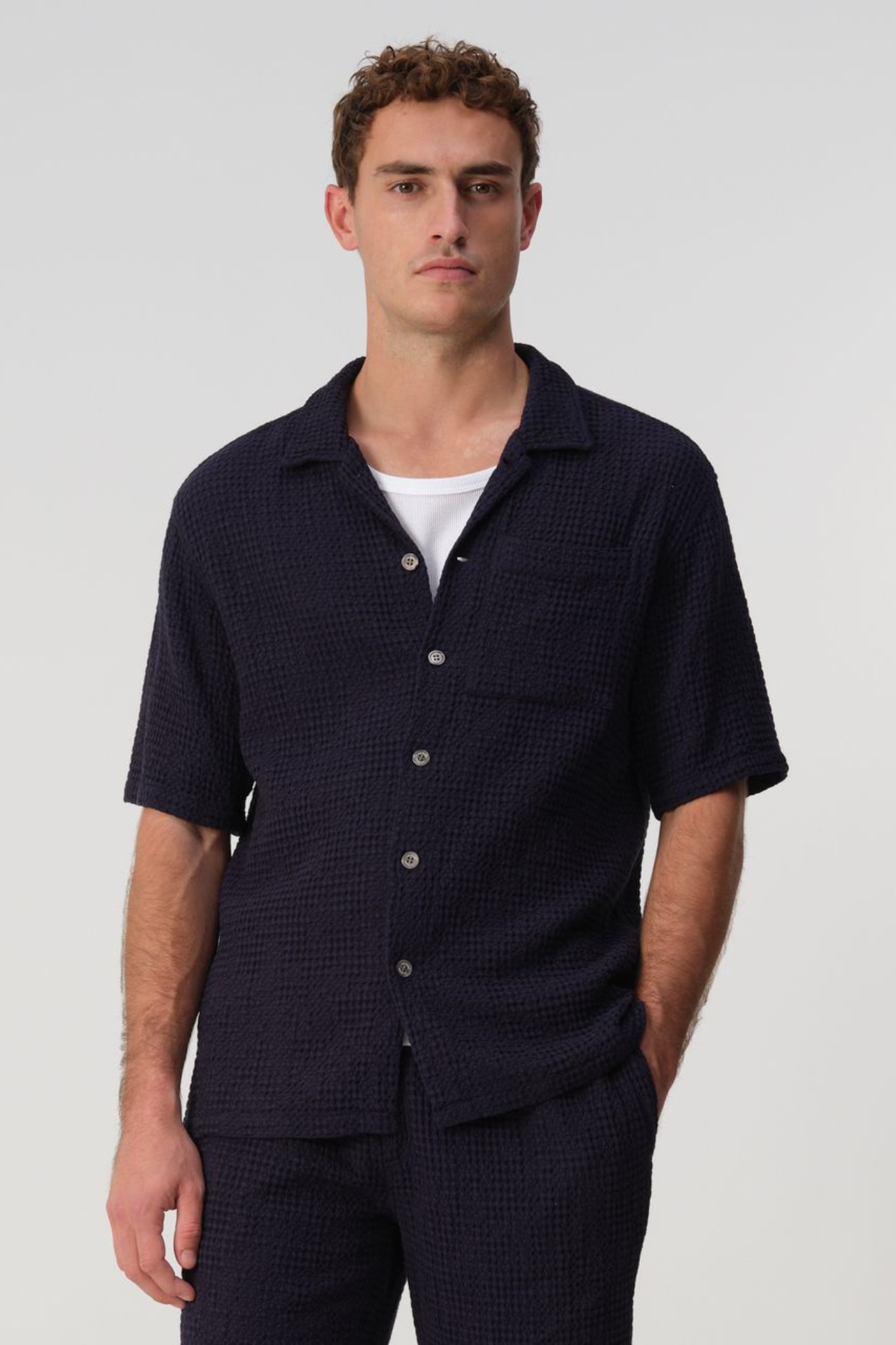 DUNCAN WAFFLE CASUAL SHIRT - SKY CAPTAIN