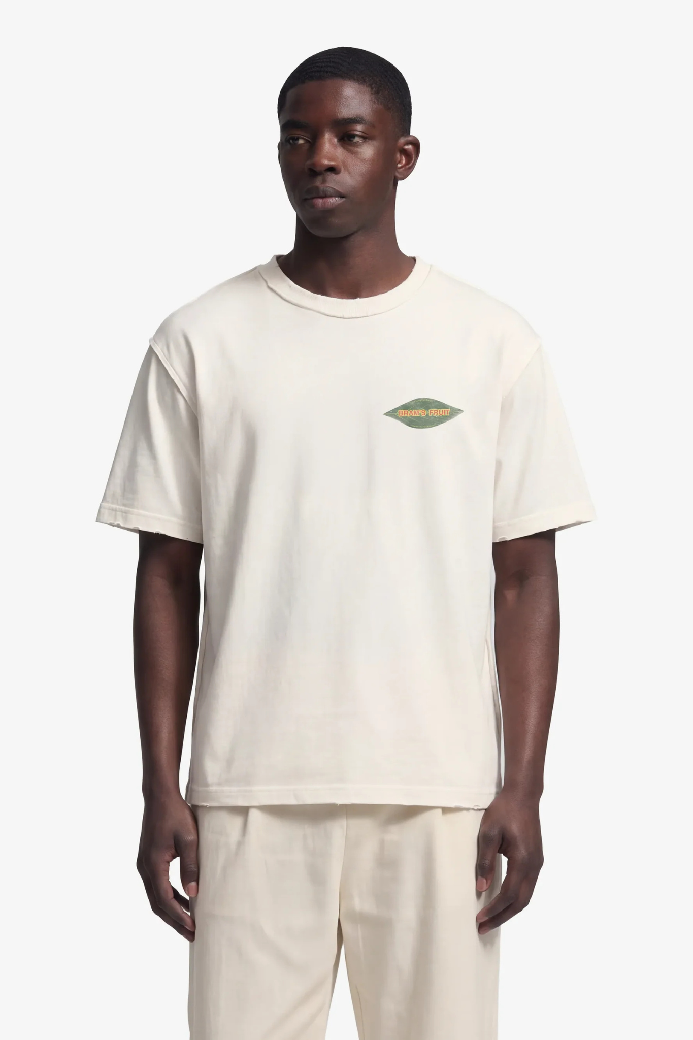 DISTRESEED LEAF T-SHIRT - OFF WHITE
