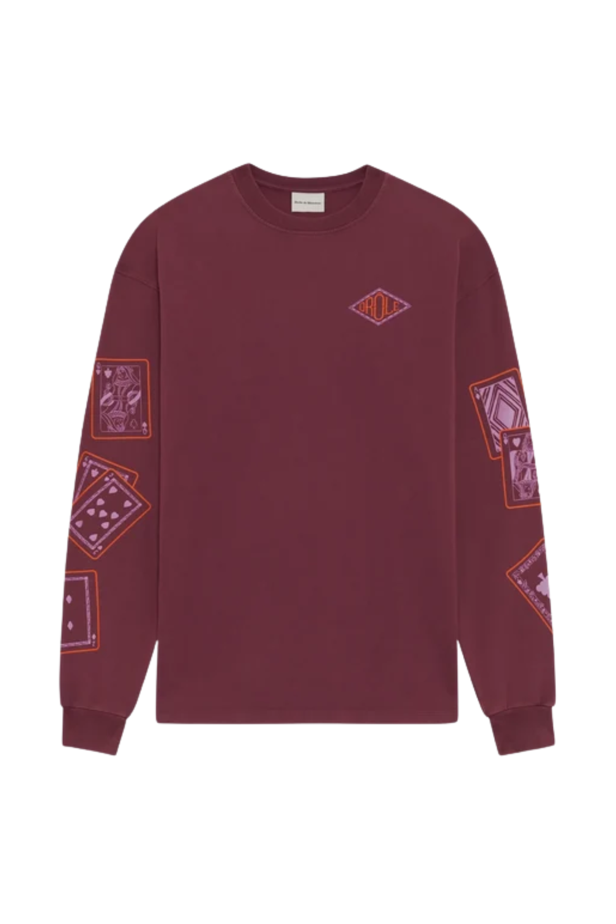 DROLE CARDS PRINT LONGSLEEVE T-SHIRT - BORDUURROOD