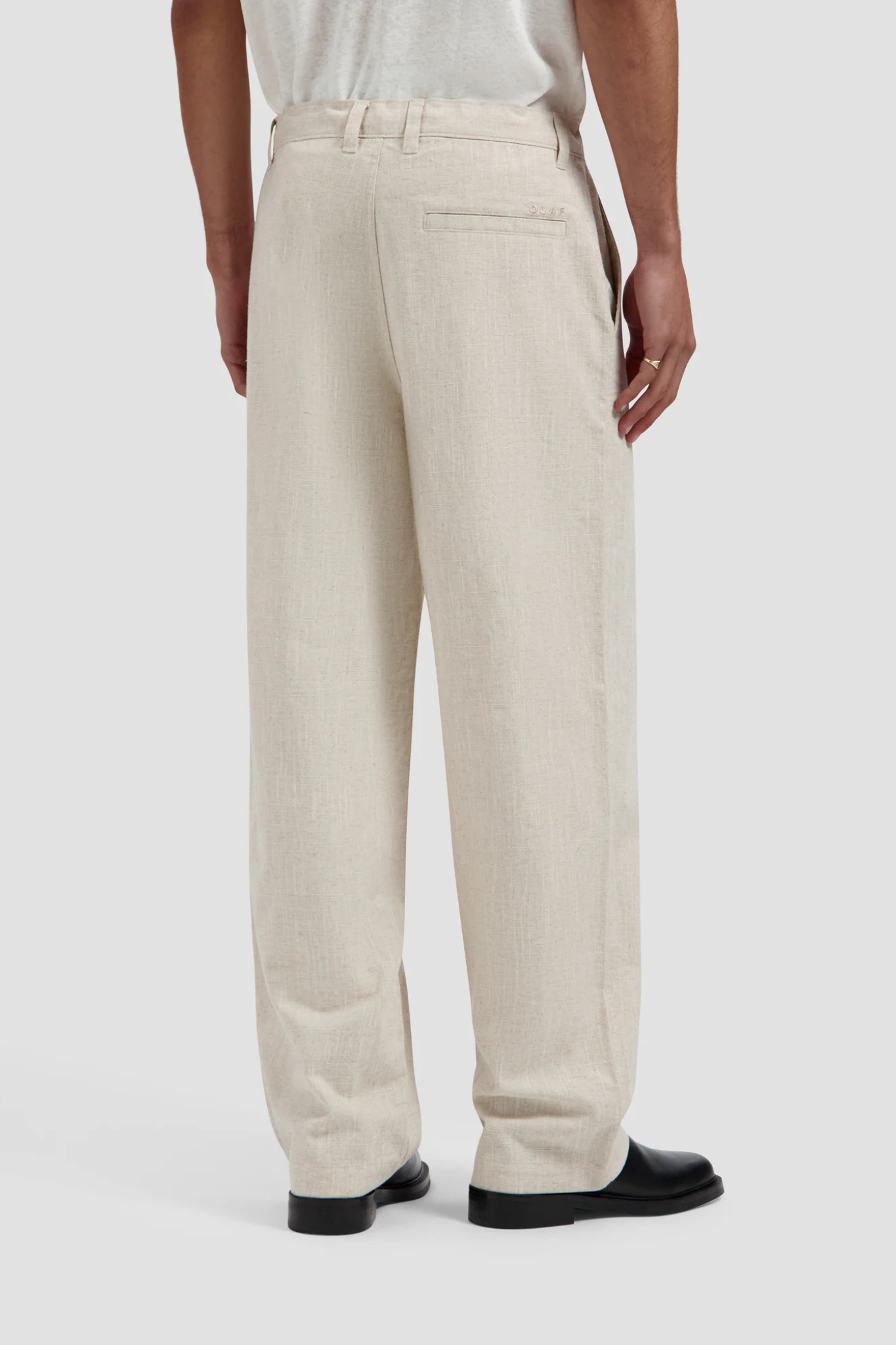 LINEN BARREL LEG PANTS - CEMENT