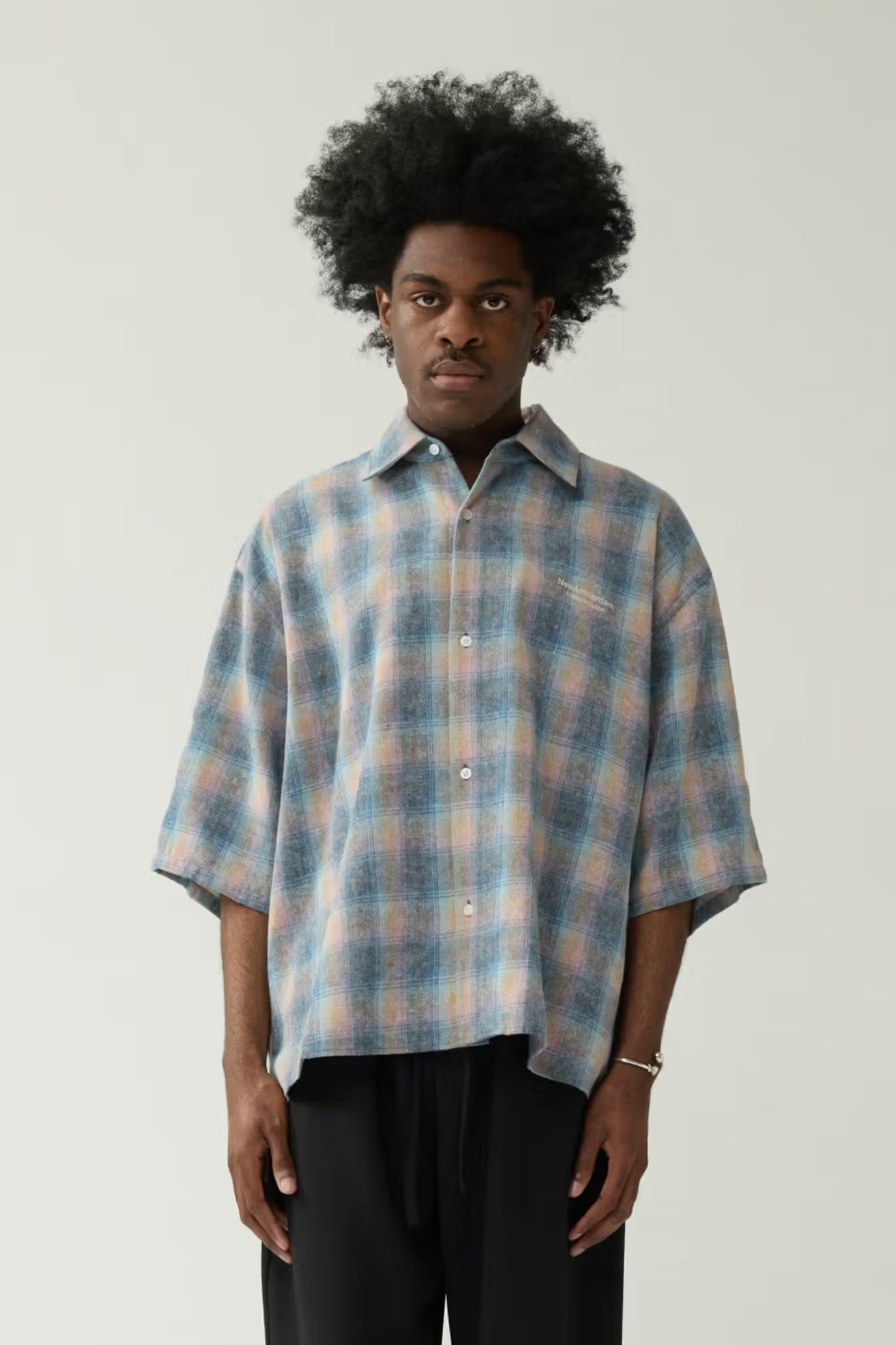 FLANEL SHORT SLEEVE BUTTON-UP - RAINBOW CHECK