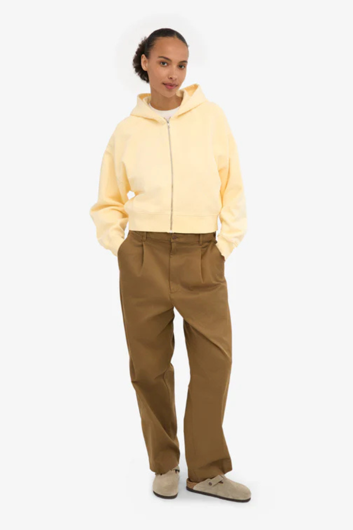 ORGANIC CROP ZIP HOODIE - SOFT YELLOW