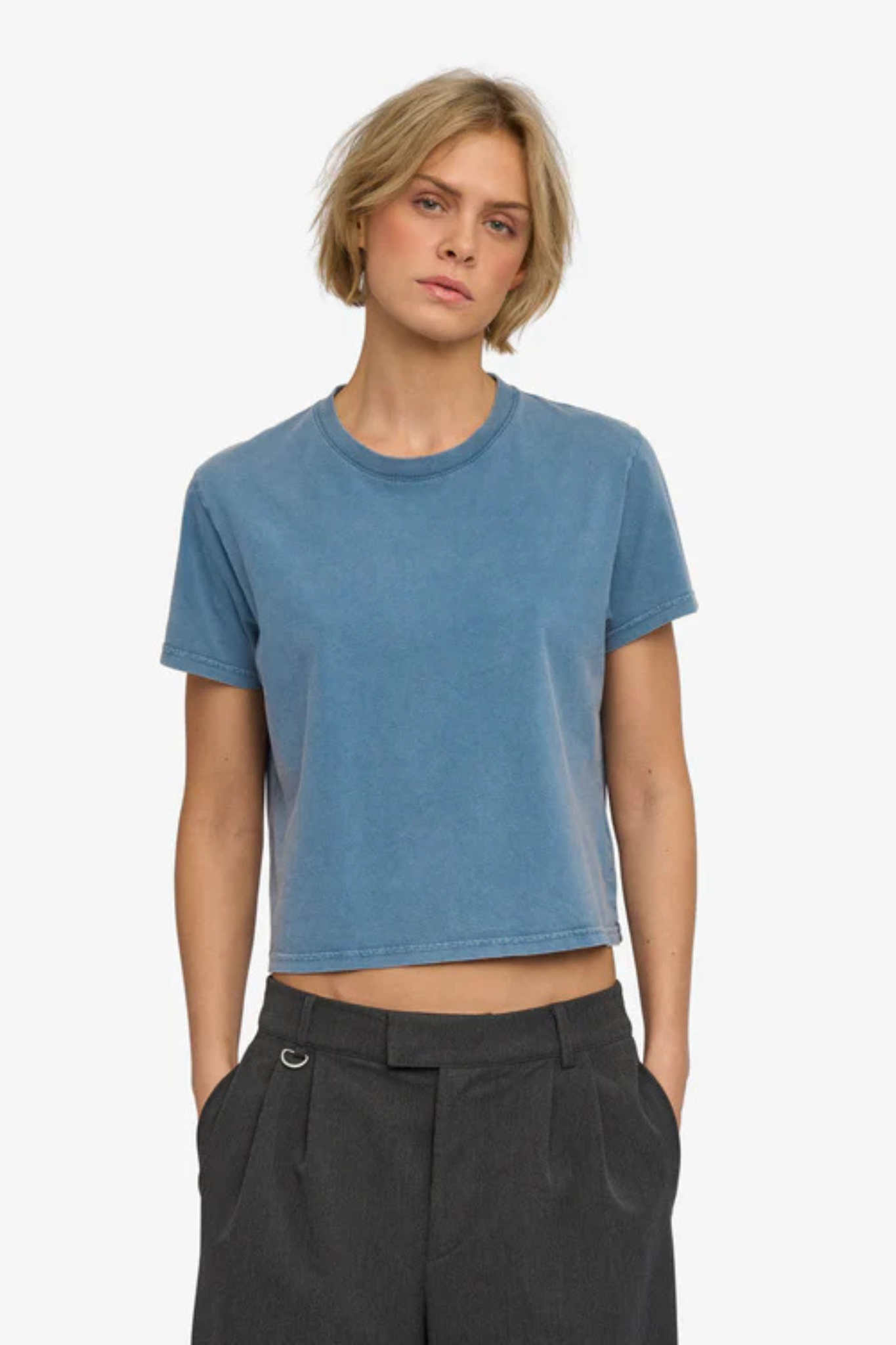 ORGANIC BOXY CROP T-SHIRT - FADED INDIGO