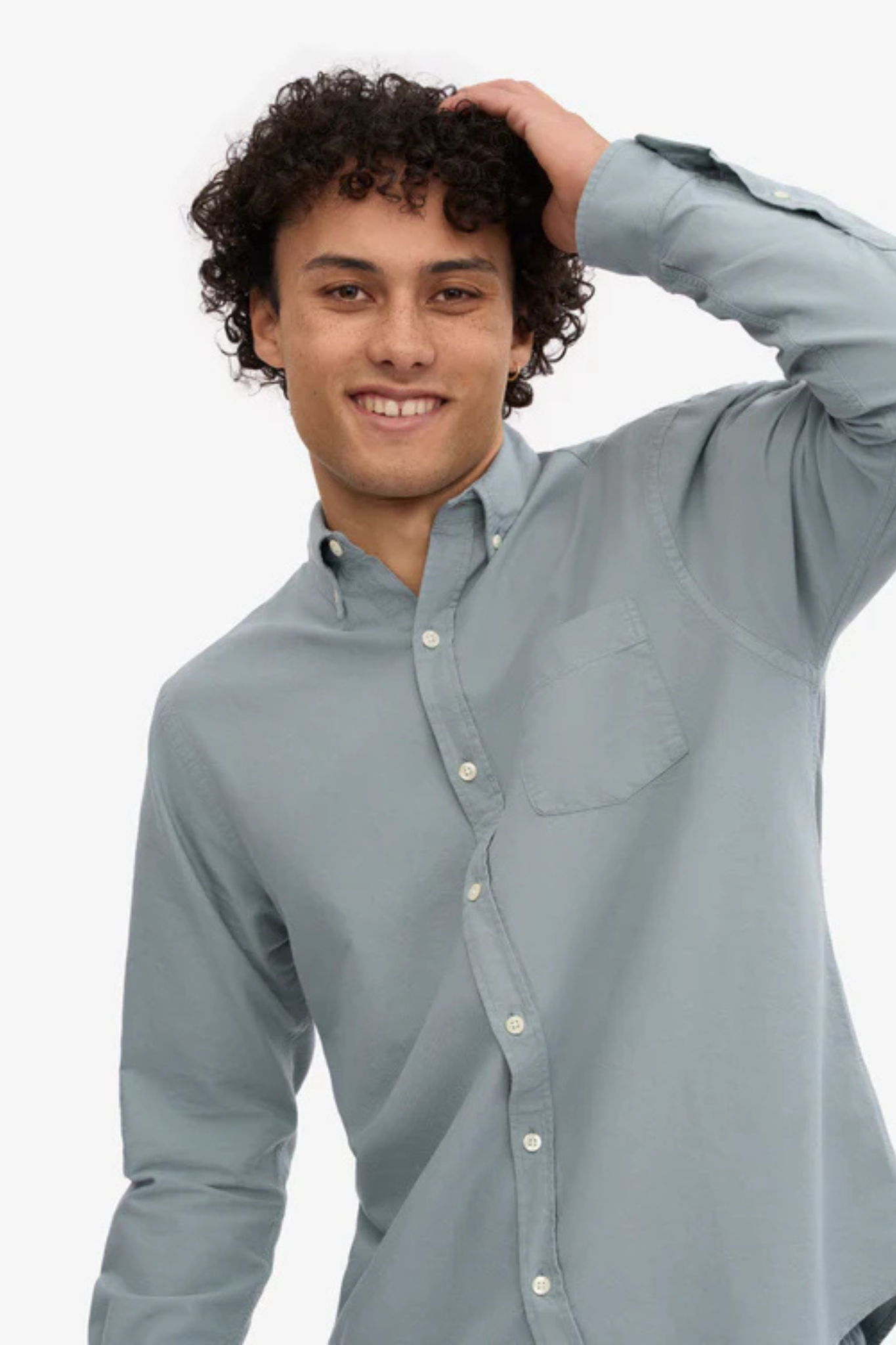 ORGANIC BUTTON DOWN SHIRT - STEEL BLUE