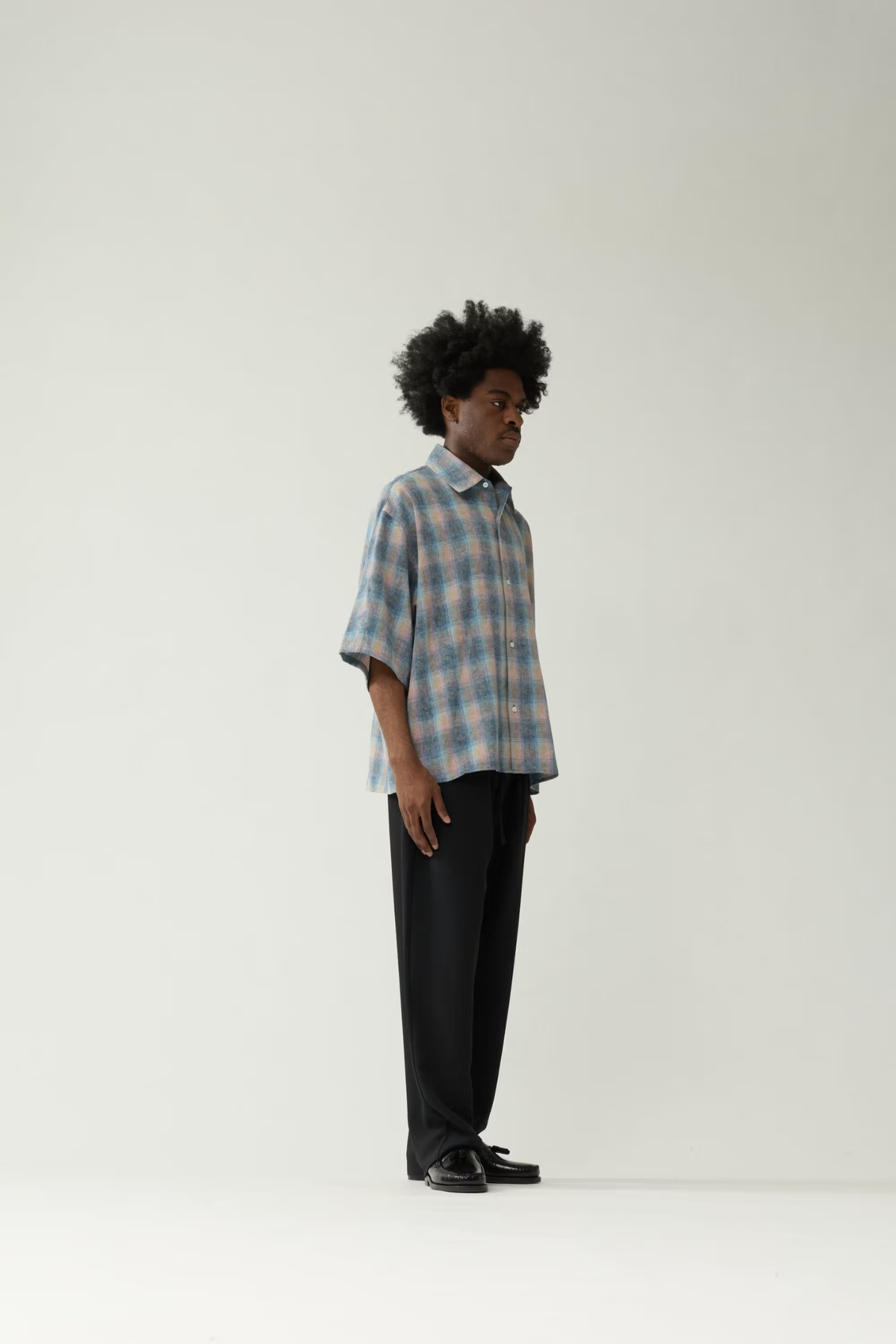 FLANEL SHORT SLEEVE BUTTON-UP - RAINBOW CHECK