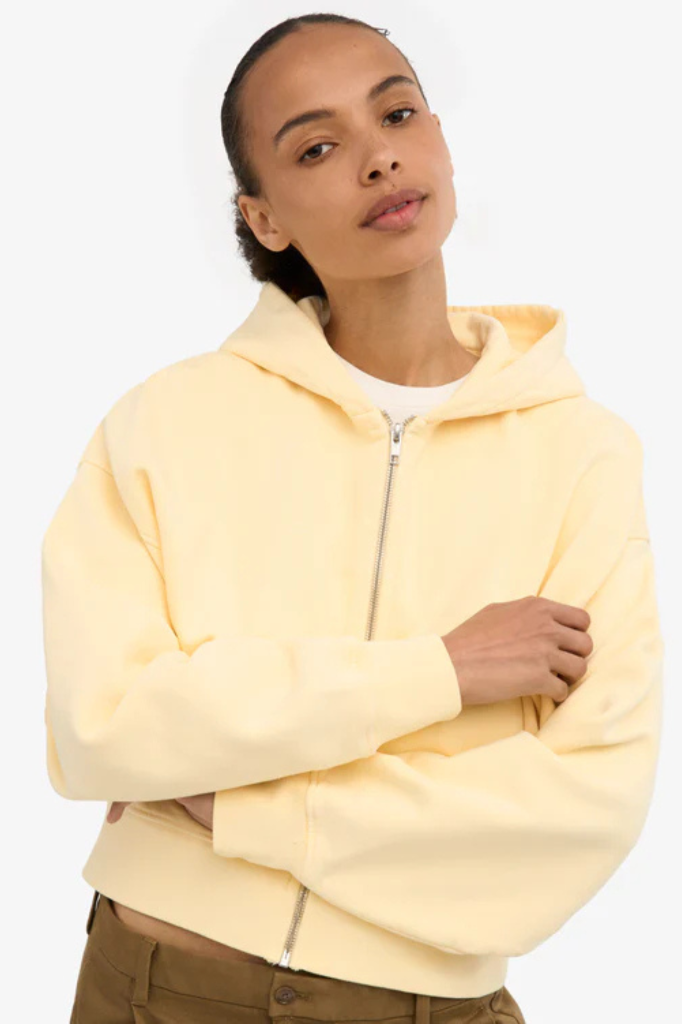ORGANIC CROP ZIP HOODIE - SOFT YELLOW