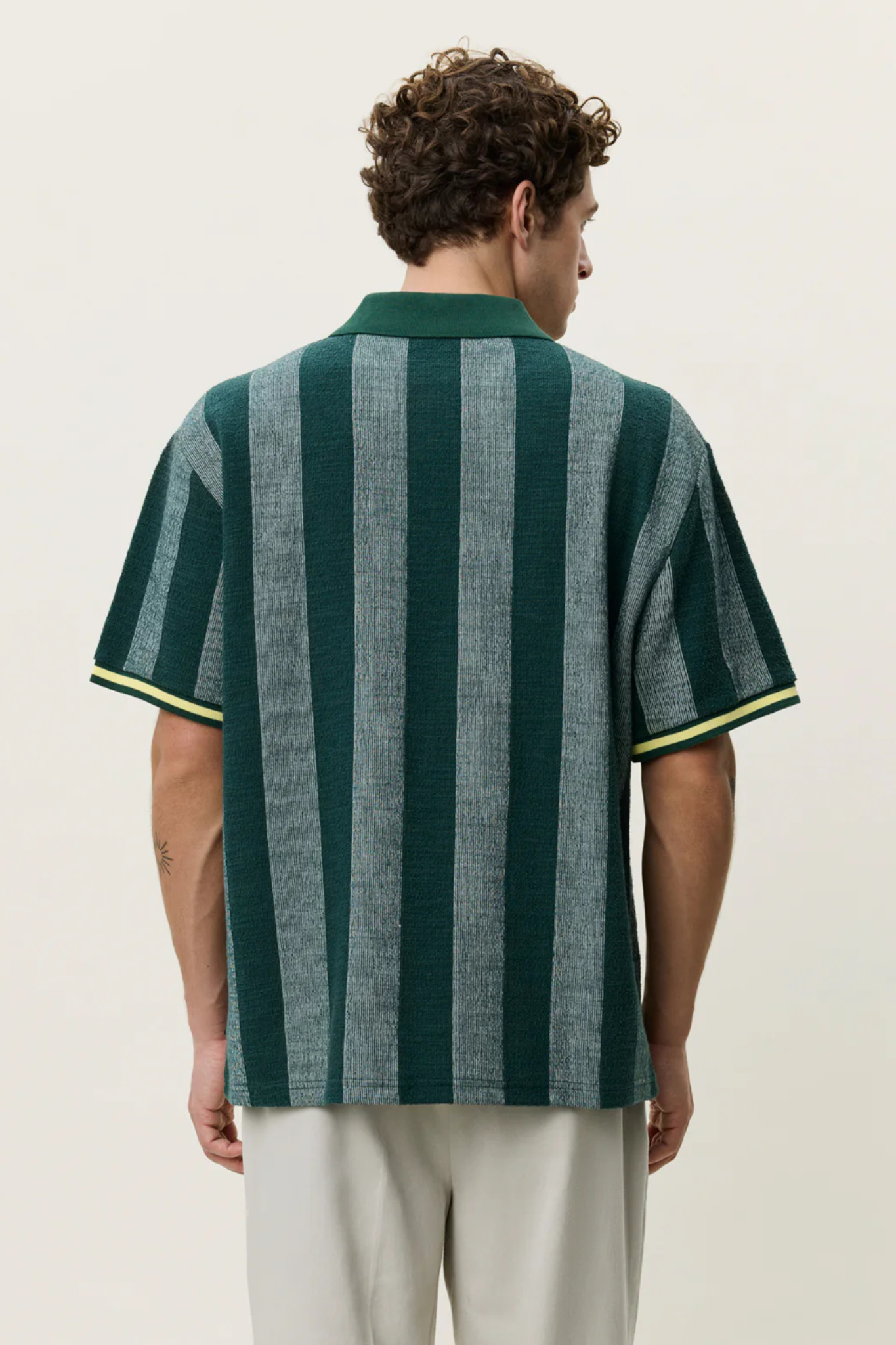 STRIPE JACQUARD FOOTBALL JERSEY - PINE GREEN