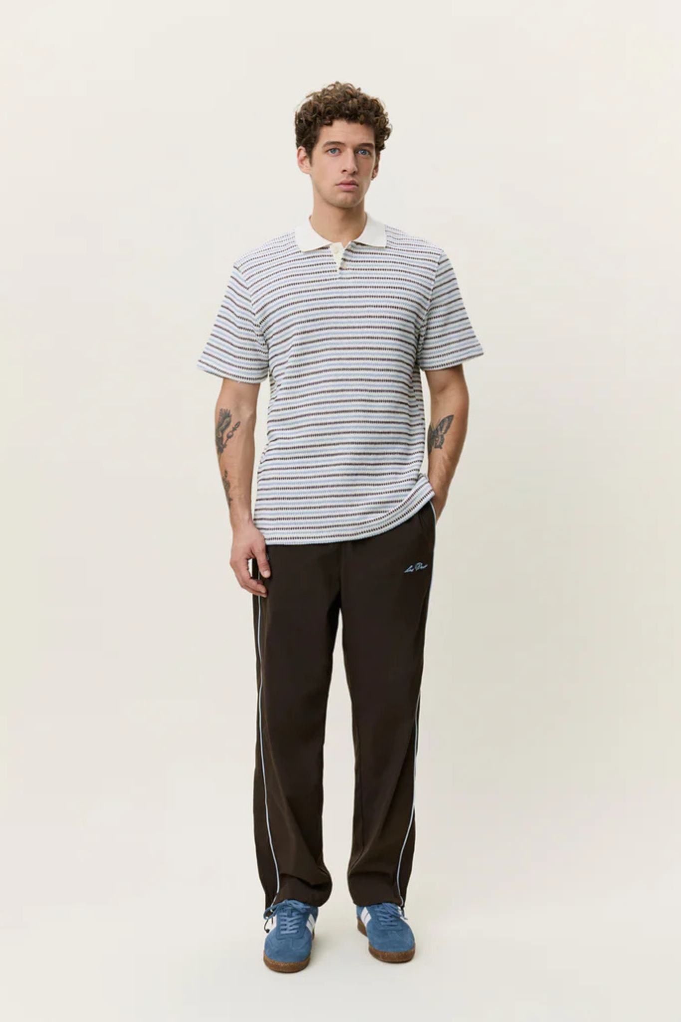 KNITTED STRIPED POLO - EGGNOG WHITE