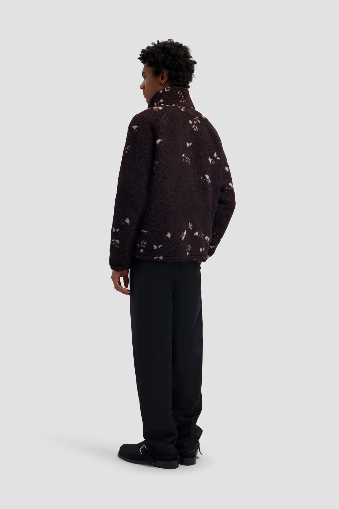 FLOWER AOP FLEECE JACKET - CHOCOLATE PLUM