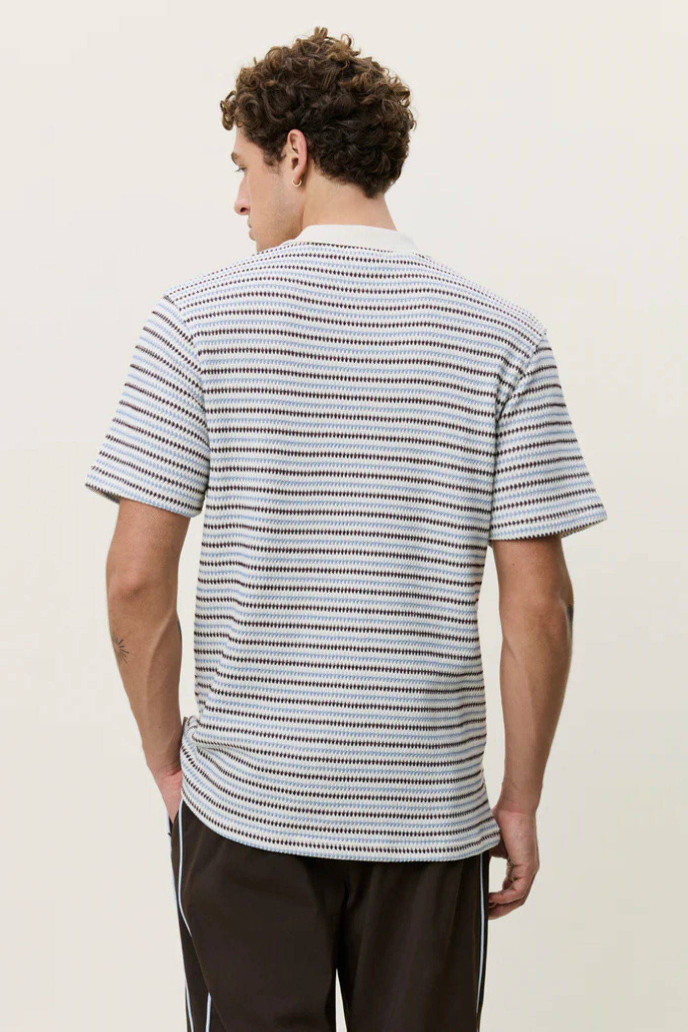 KNITTED STRIPED POLO - EGGNOG WHITE